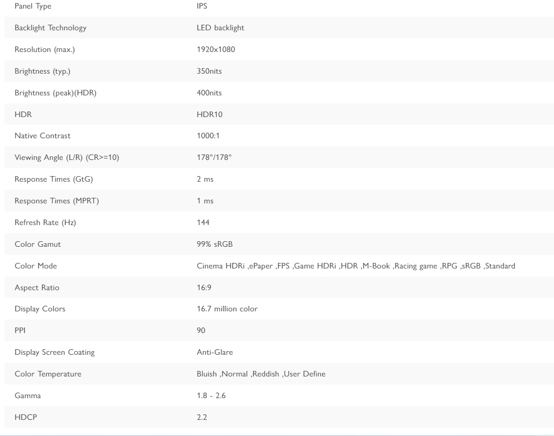 Benq Mobiuz EX2510 144hz 24.5in Gaming Monitor