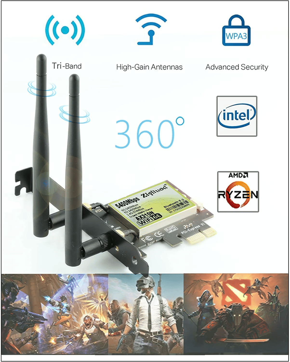 WiFi 6E AX210 Bluetooth5.2 PCIe WiFi Card