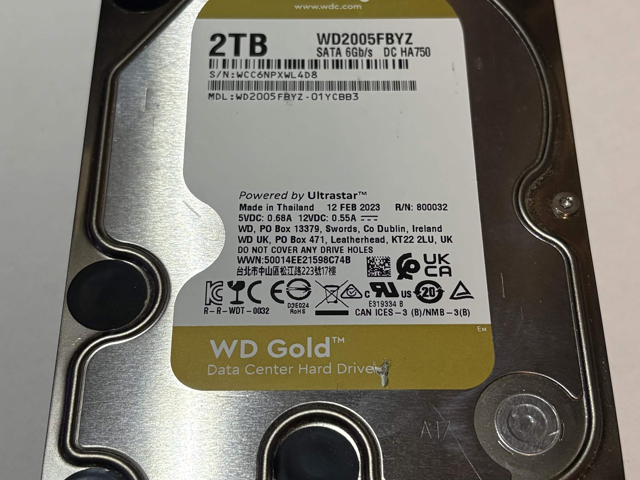 WD Gold 2TB Data Center HDD – 7200RPM SATA – WD2005FBYZ – 9,888 Hours – Good SMART