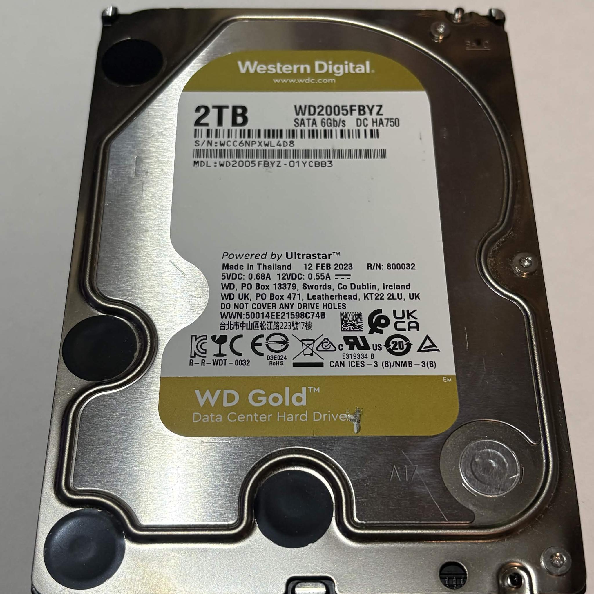 WD Gold 2TB Data Center HDD – 7200RPM SATA – WD2005FBYZ – 9,888 Hours – Good SMART