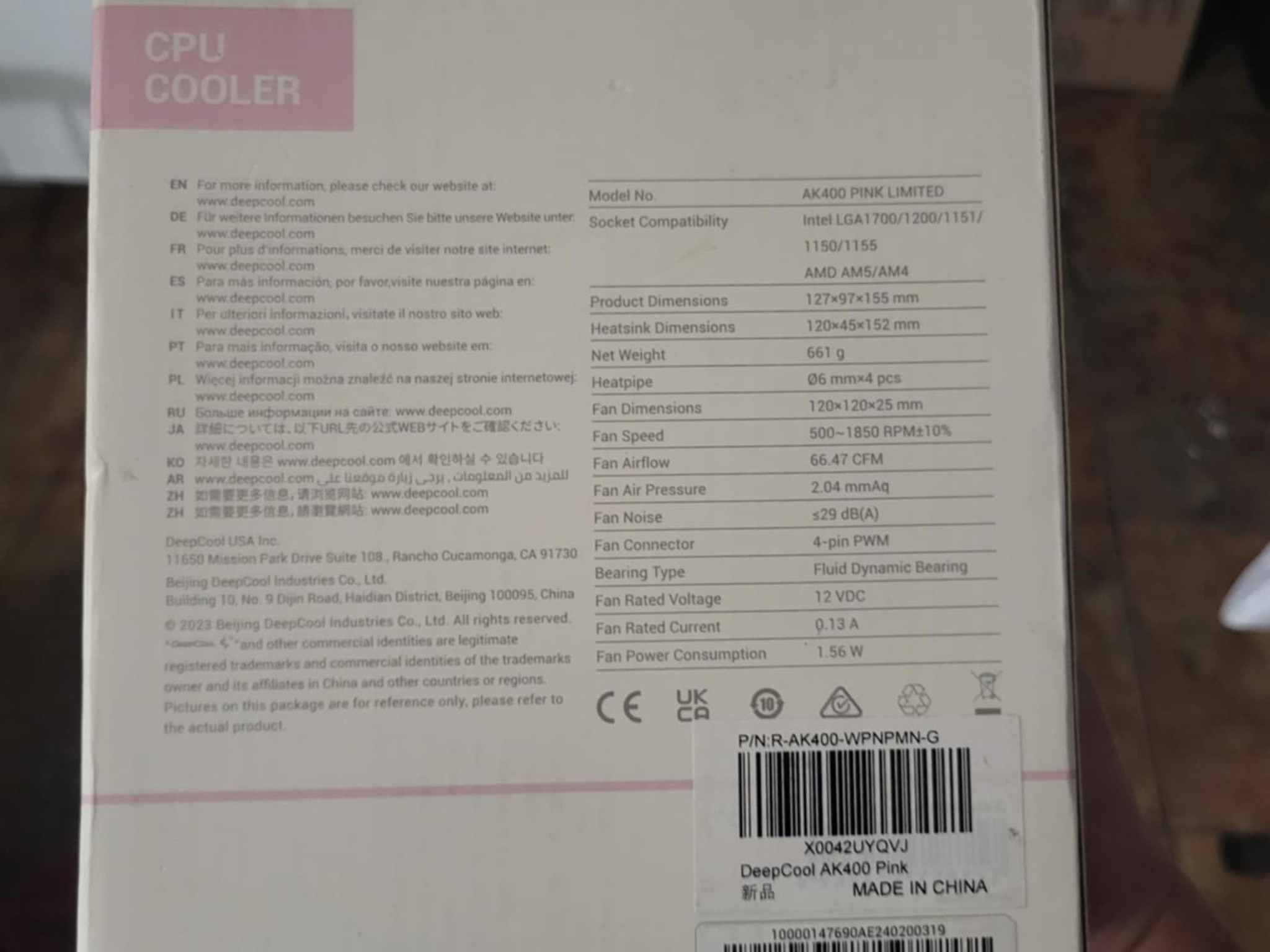 Deepcool AK400 Pink Limited CPU Cooler