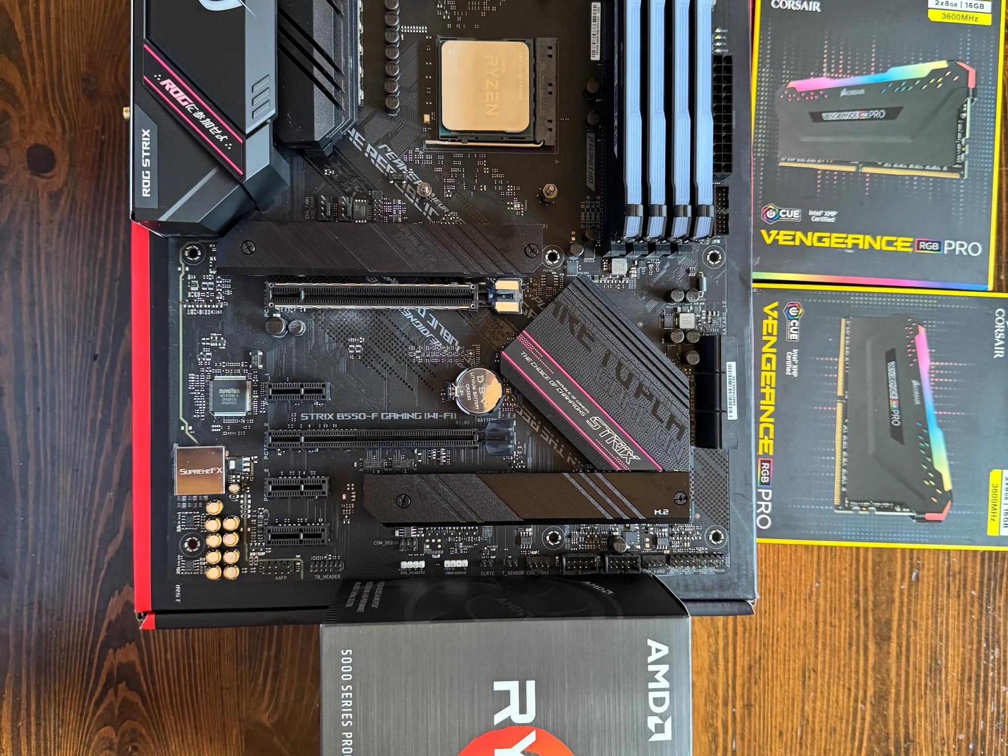 ROG STRIX B550 With Ryzen 5600x and 32gb of ddr4 memory.