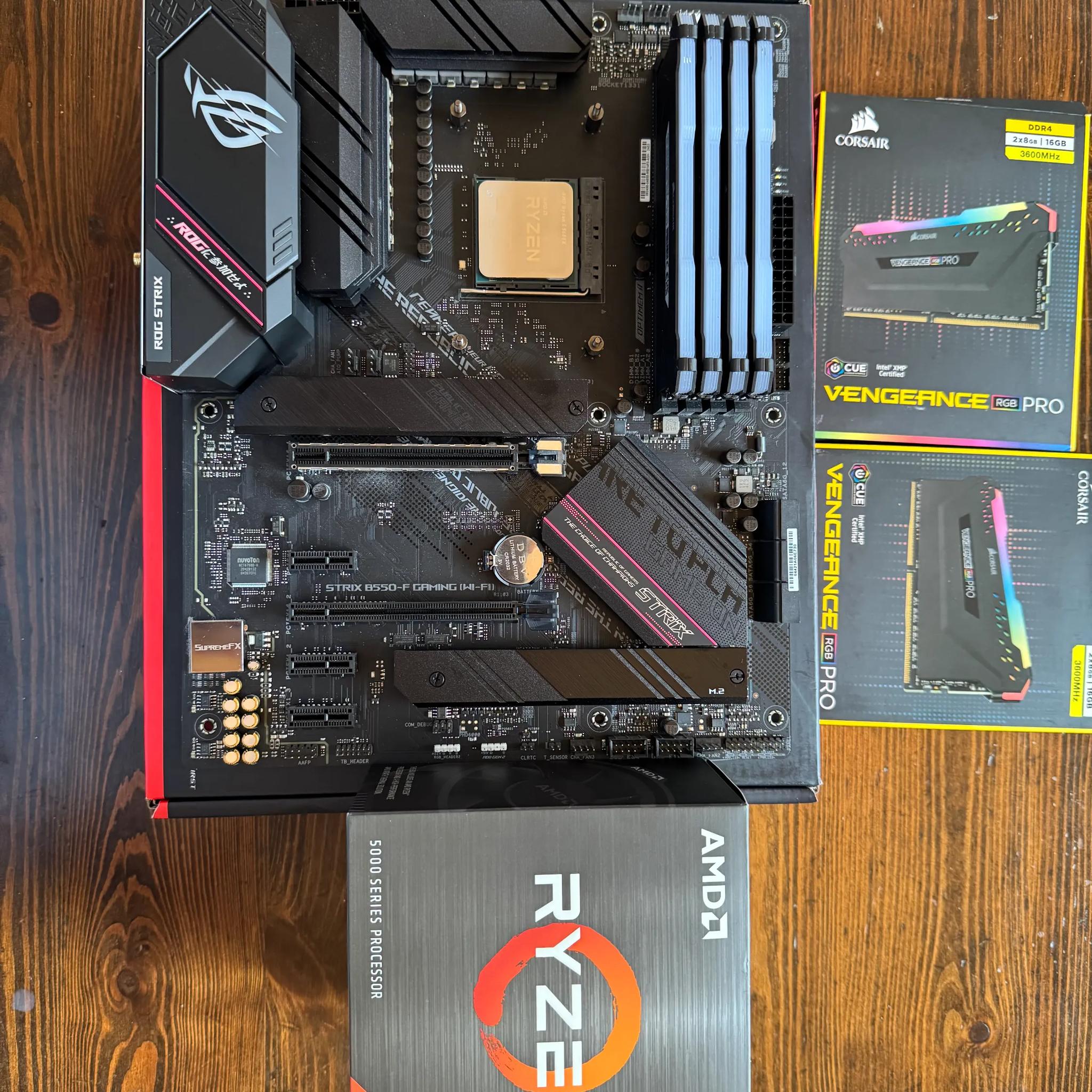 ROG STRIX B550 With Ryzen 5600x and 32gb of ddr4 memory.