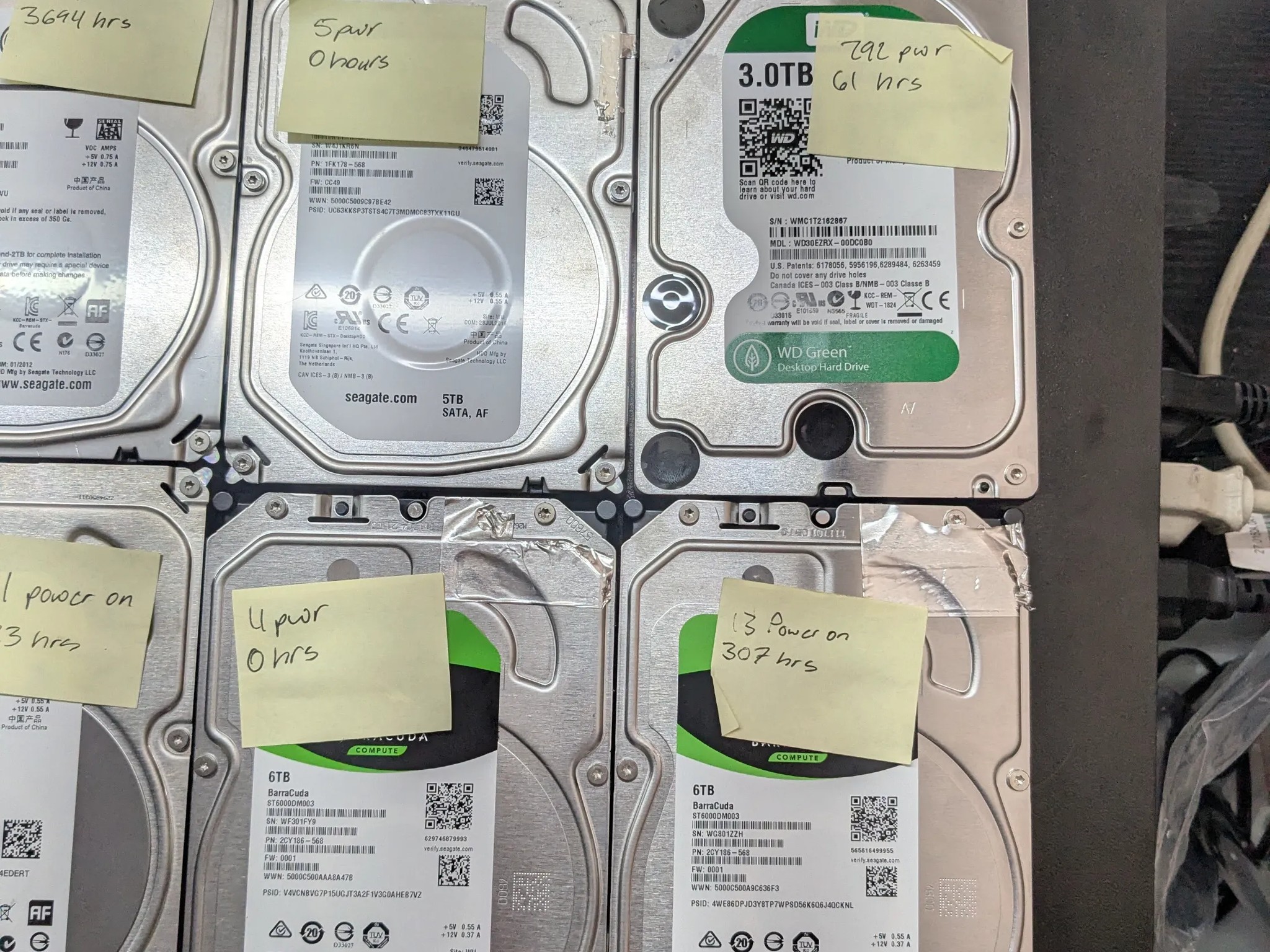 8x SATA 3.5" Hard Drives, 37TB total capacity, tested
