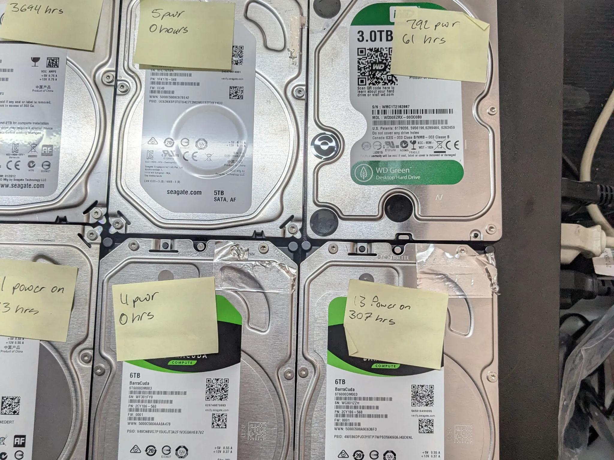 8x SATA 3.5" Hard Drives, 37TB total capacity, tested