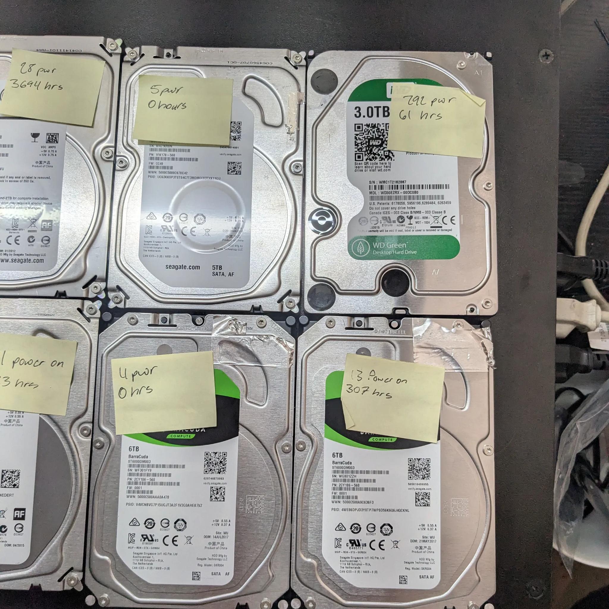 8x SATA 3.5" Hard Drives, 37TB total capacity, tested