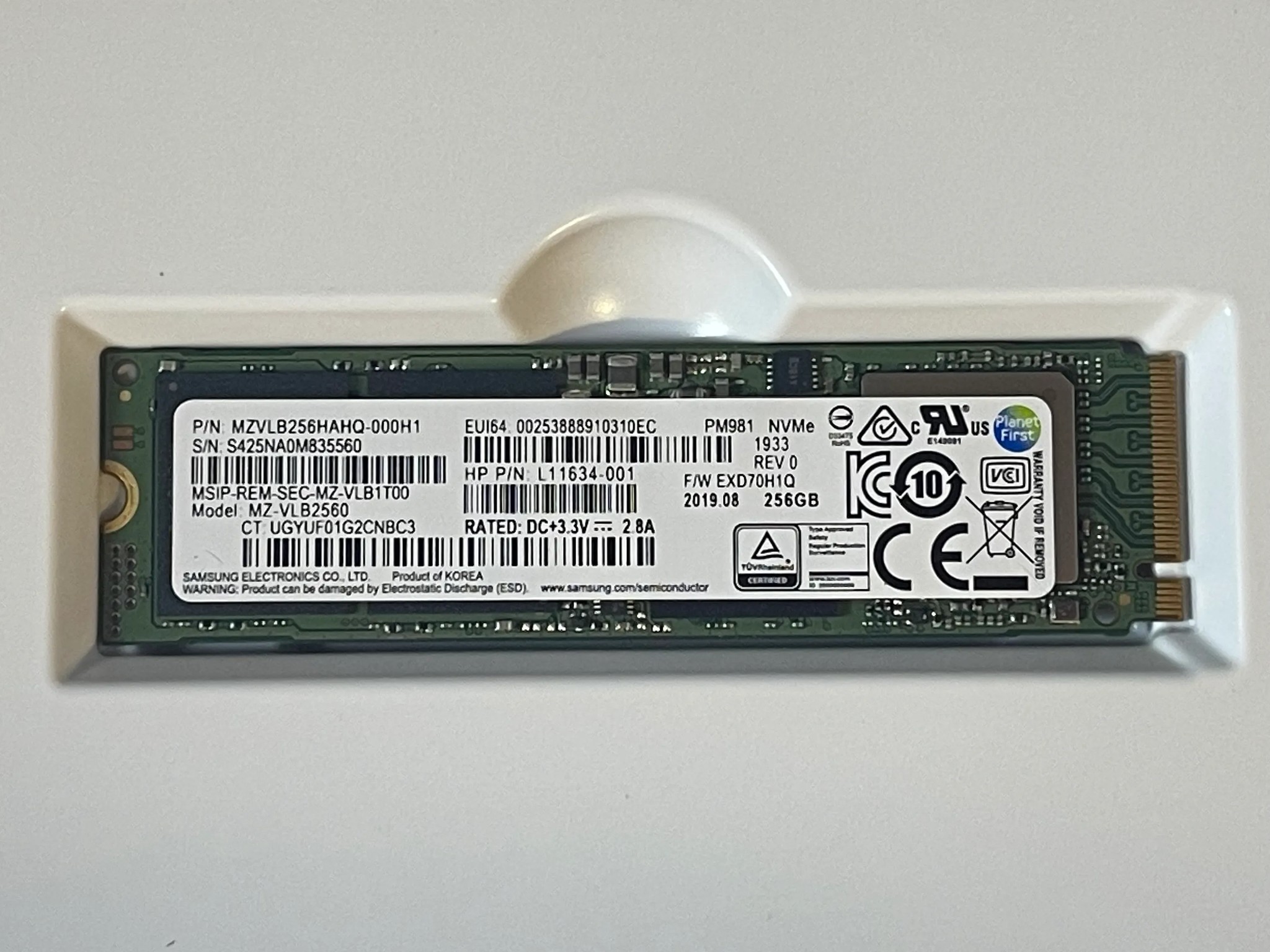 Used, Samsung PM981 256GB NVMe M.2 SSD
