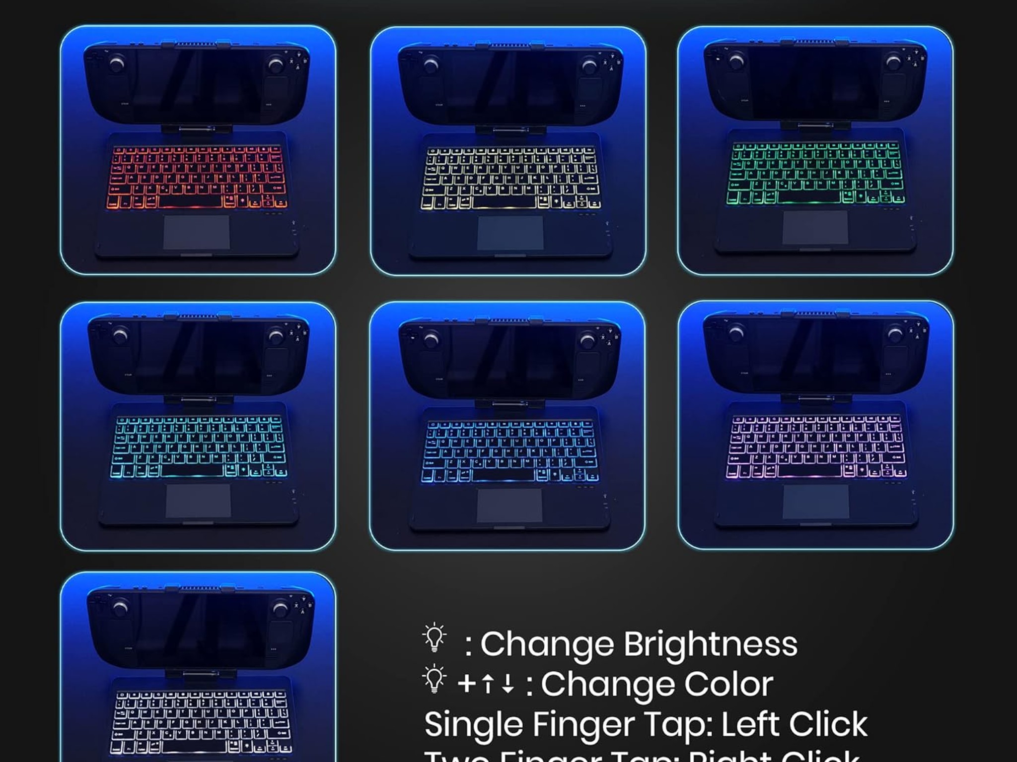 Invensic DeckTop - Steam Deck Keyboard and Bluetooth Trackpad Mouse with Multicolor LED