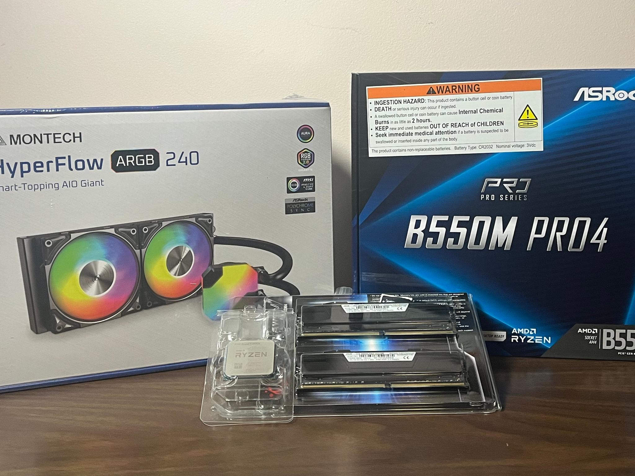 AMD PC Builder Bundle | BNIB B550M, 32GB DDR4 3600, ARGB 240 ARGB Liquid Cooler | Pre-Owned 5800X