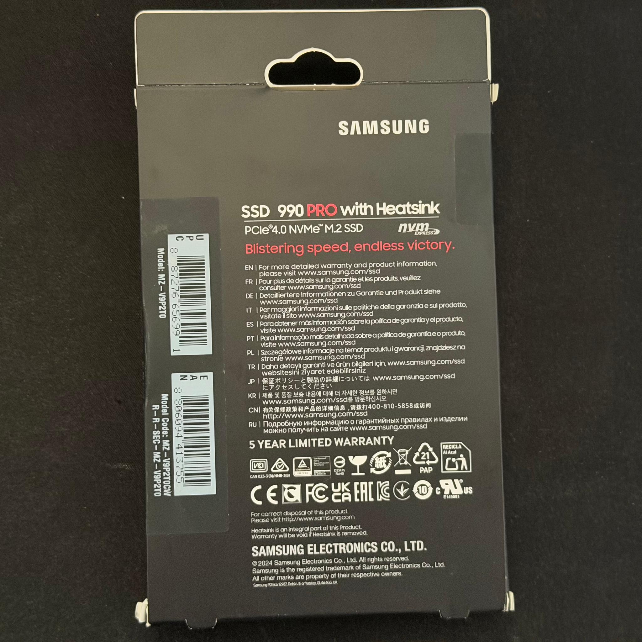 Samsung 990 PRO 2TB with Heatsink – Sealed Retail Box