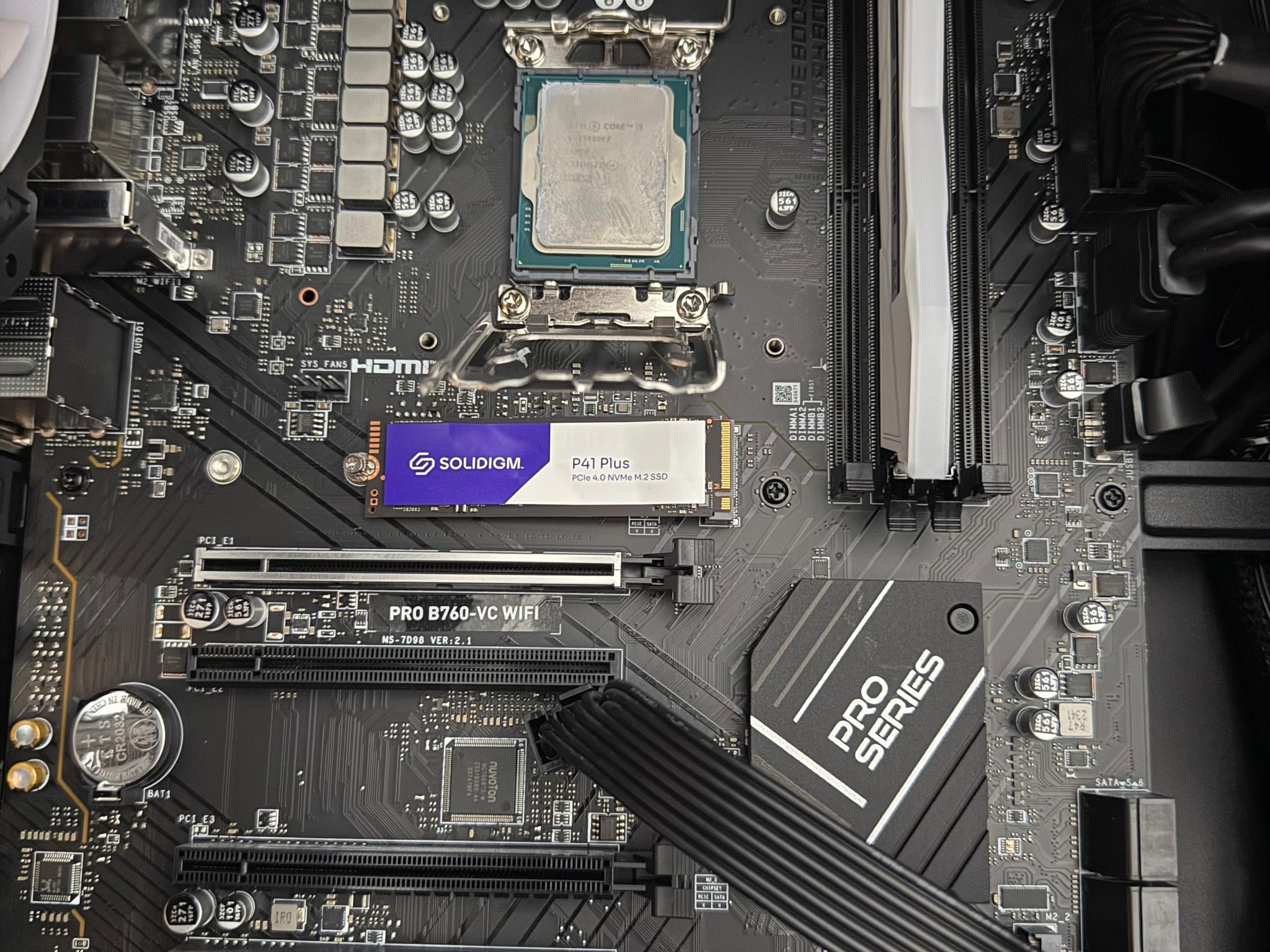 i5 13600KF, 1x16gb T Force DELTA DDR5 5200mhz, P41 Plus 1tb SSD NVME, B760-VC Wifi Motherboard MSI