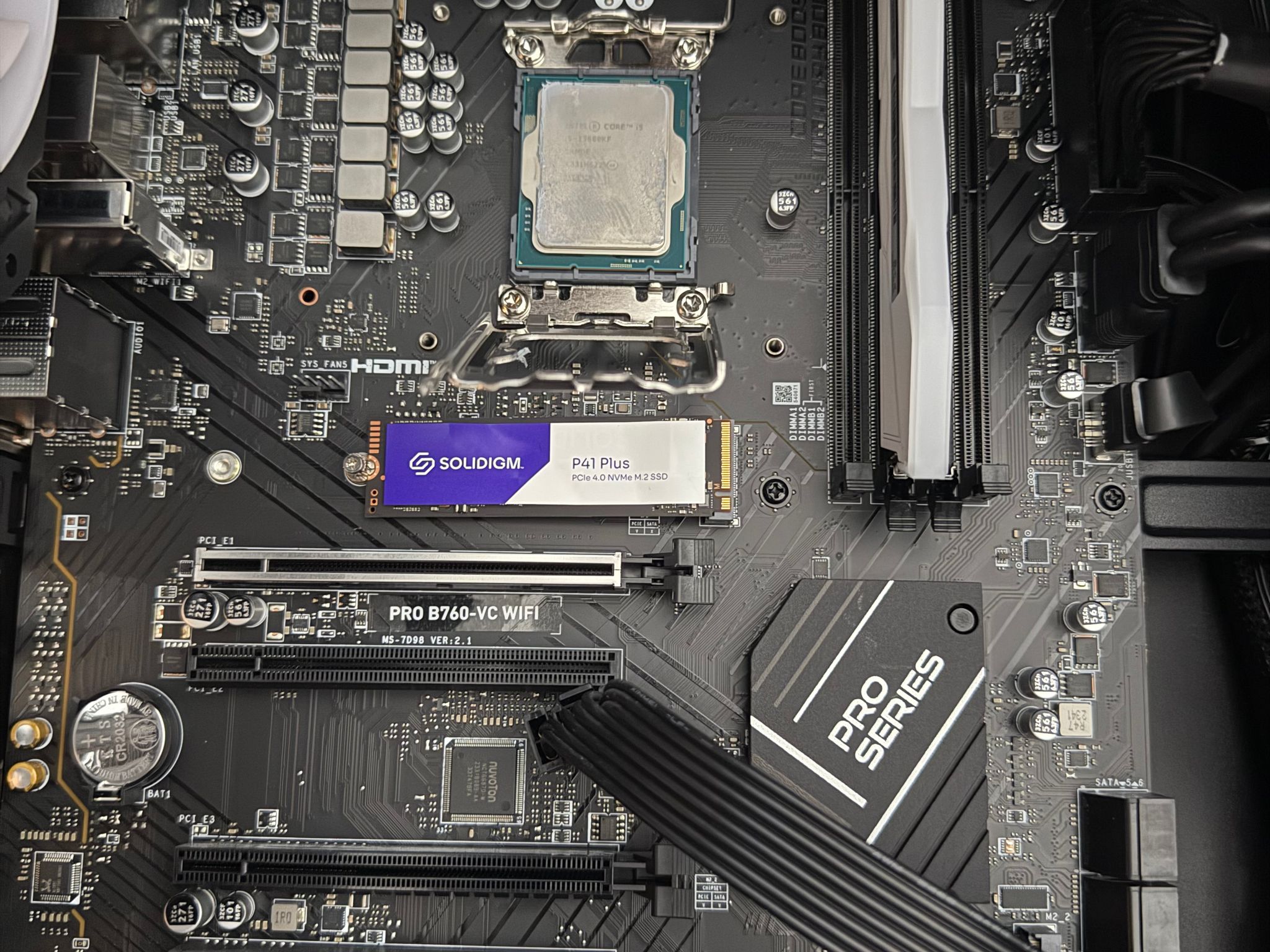 i5 13600KF, 1x16gb T Force DELTA DDR5 5200mhz, P41 Plus 1tb SSD NVME, B760-VC Wifi Motherboard MSI