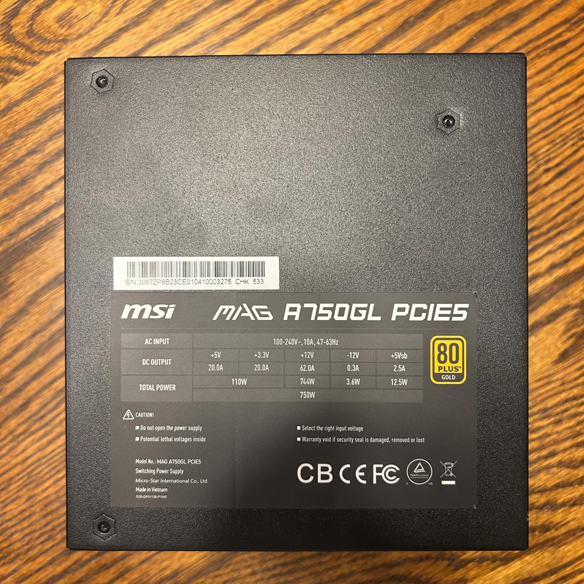 MSI MAG A750GL 750w Power Supply PSU