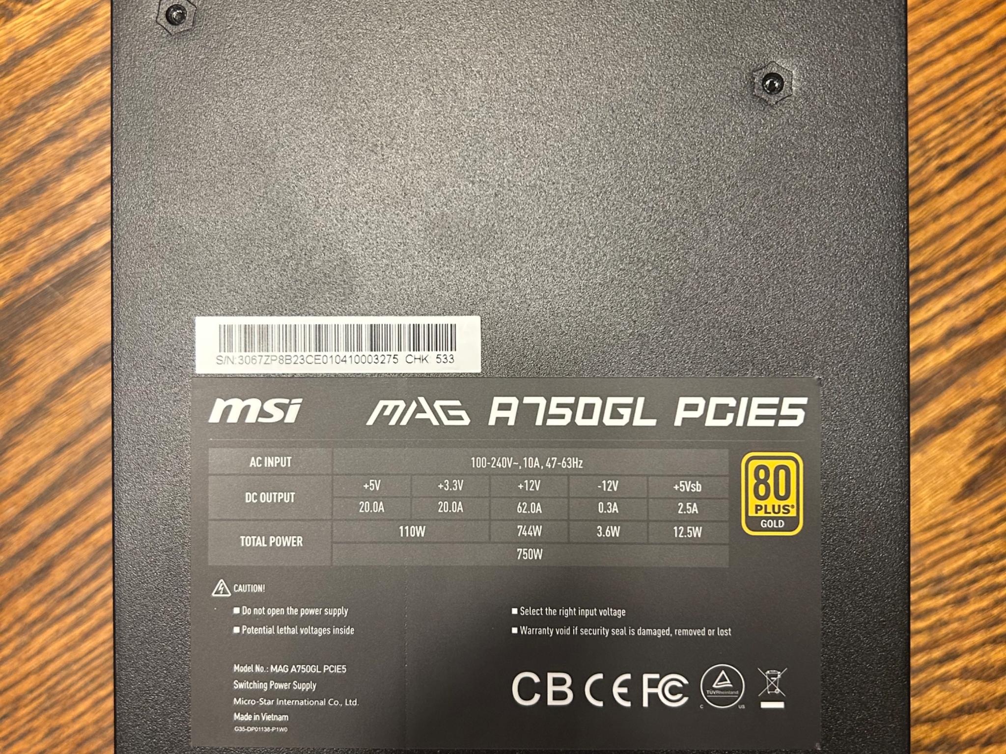 MSI MAG A750GL 750w Power Supply PSU