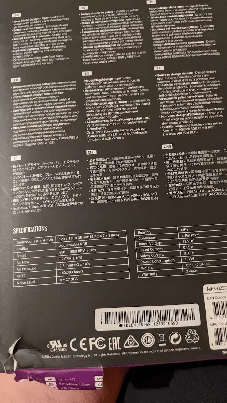  (4 fans total) BNIB Cooler Master SickleFlow 120 ARGB case fan, Black