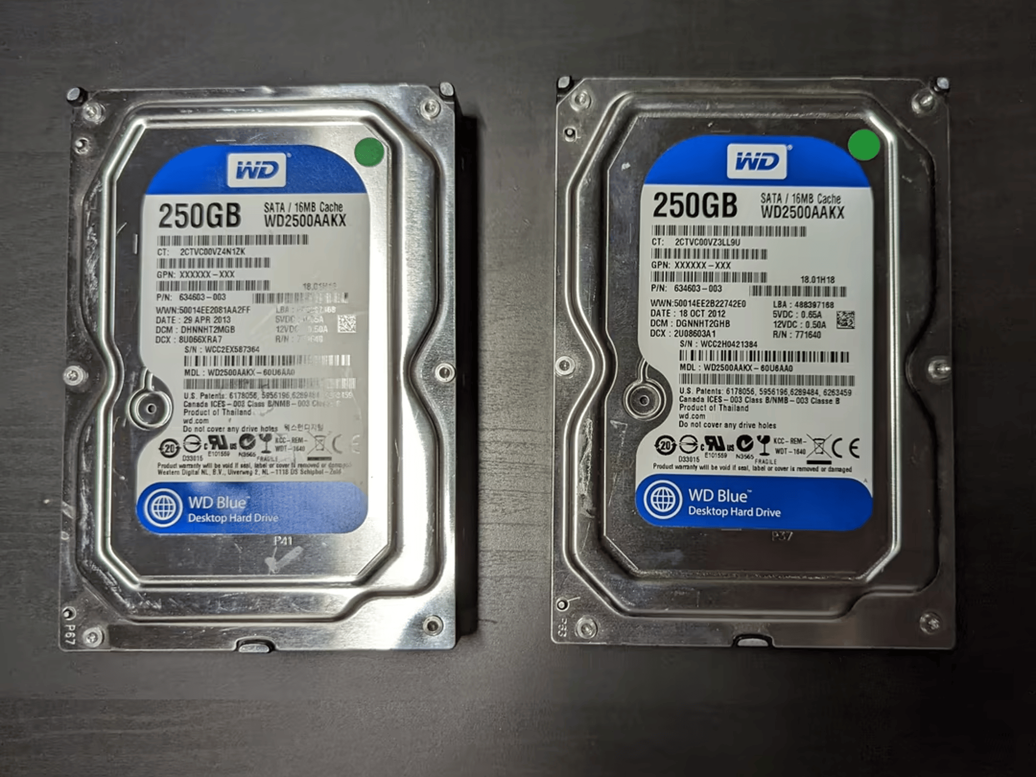 Lot 2 * 250GB WD Blue HDD | No Bad Sectors