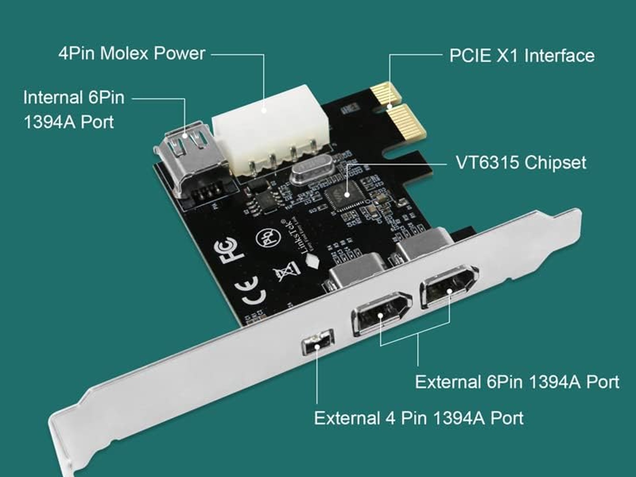 Firewire Card Internal Firewire Port Cards 1394A PCIE 4-Ports FireWire 400 Expansion Card