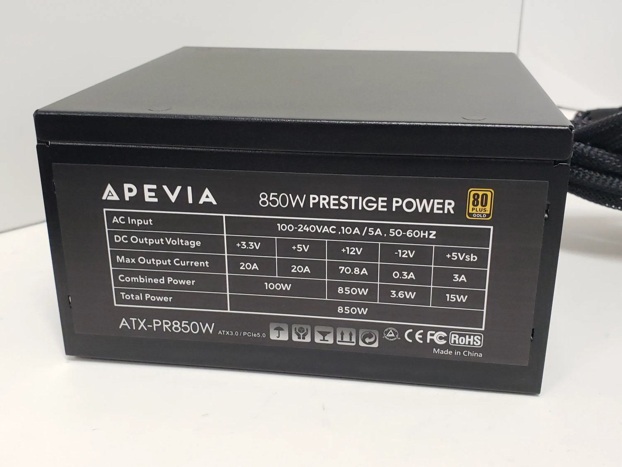 Apevia 850W, 80+G, 600W 12VHPWR, Apevia Prestige Power ATX 3.0/PCIE5.0, ATX power supply