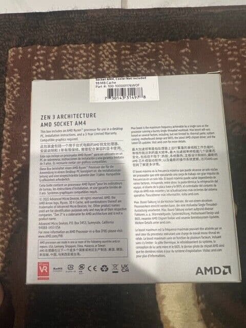 AMD Ryzen 5 5600X3D Vermeer AM4 3.3GHz 6-Core Boxed Processor Without Heatsink
