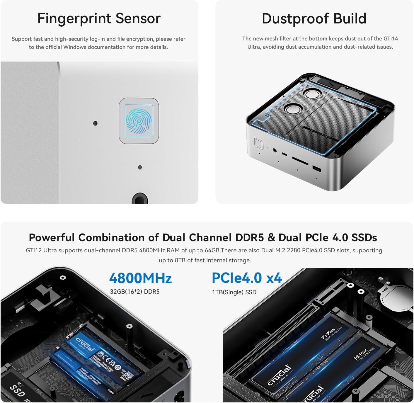 Beelink GTi12 Mini PC + EX Docking Station, Intel Core i9-12900H (14C/20T, up to 5.0GHz)