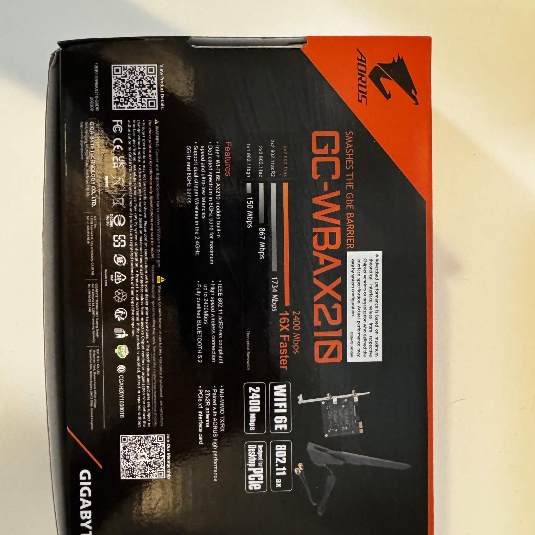 USED GIGABYTE WiFi 6E GC-WBAX210 (2x2 802.11ax/ Tri-Band WiFi/Bluetooth 5.2/ PCIe Expansion Card)