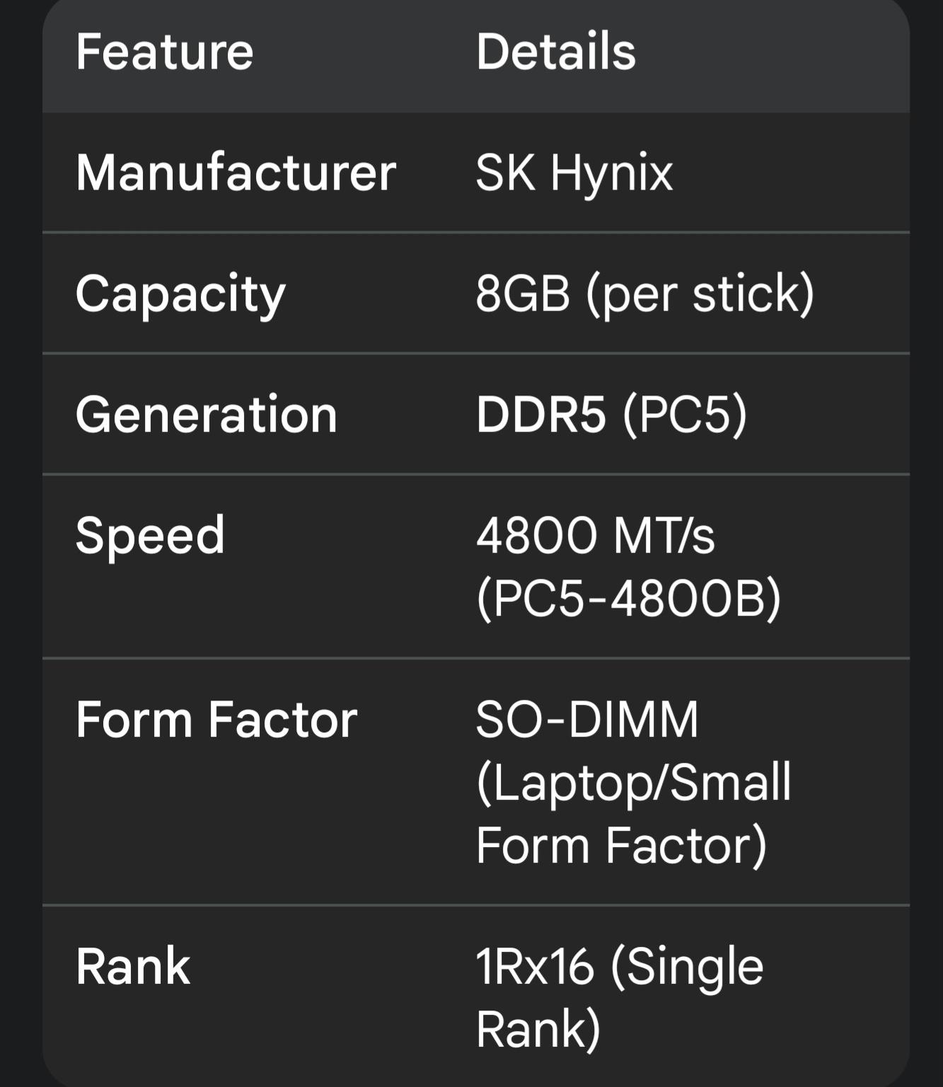 SK Hynix 16GB Kit DDR5 Ram (Laptop) 4800 MTS