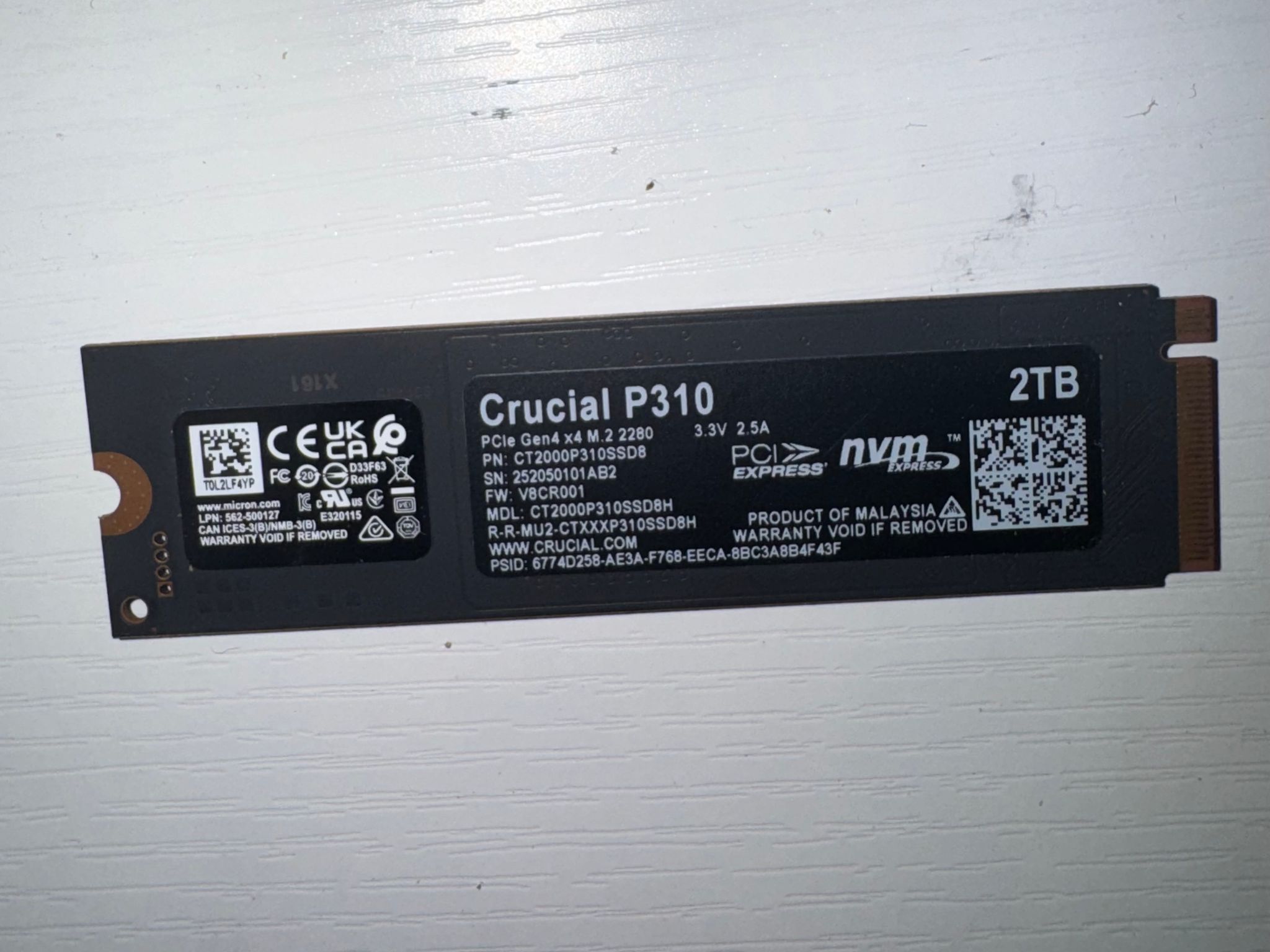 Crucial P310 2TB SSD, PCIe Gen4 NVMe M.2 2280, Up to 7,100MB/s,