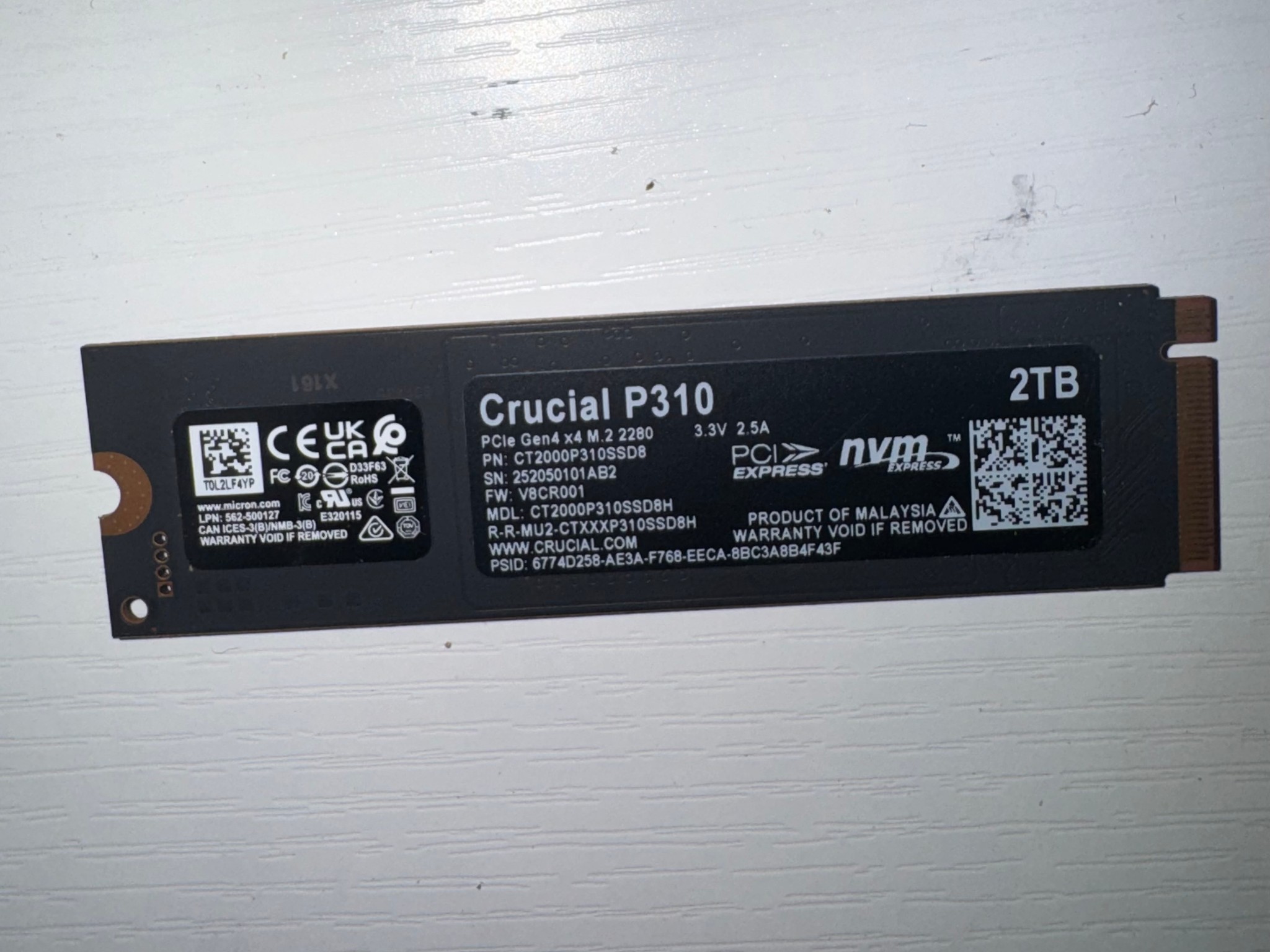 Crucial P310 2TB SSD, PCIe Gen4 NVMe M.2 2280, Up to 7,100MB/s,