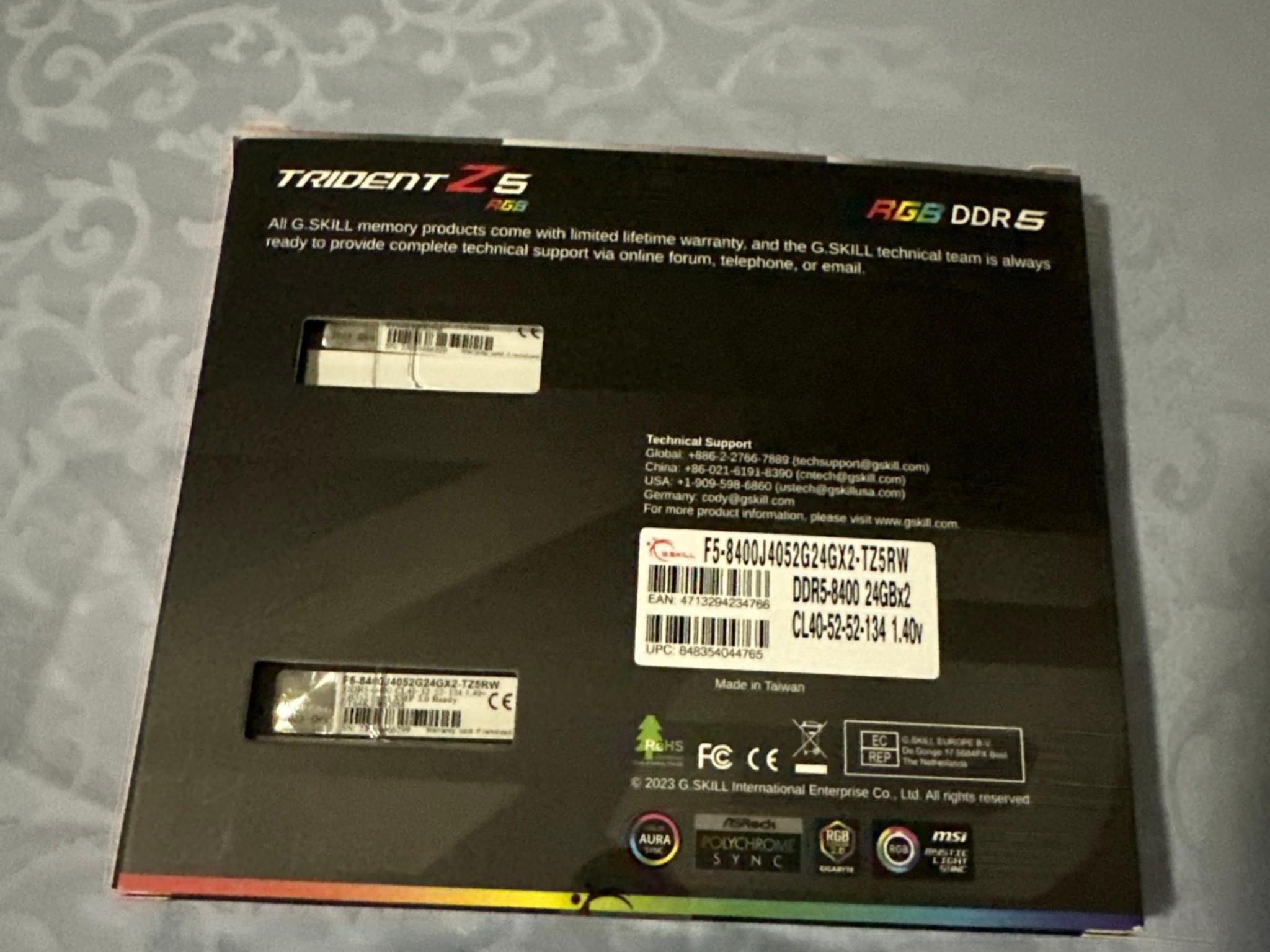 G.Skill Trident Z5 RGB (DDR5/Intel XMP) DDR5-8400 CL40 48GB (2x24GB)
