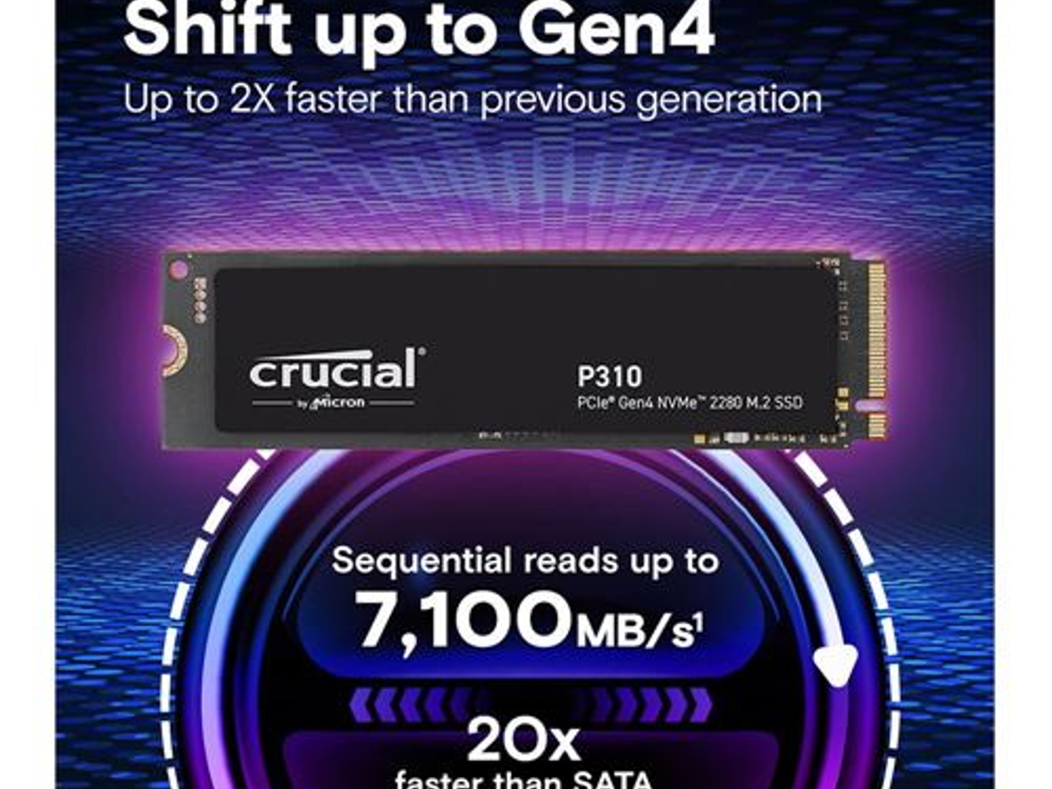 Crucial P310 1TB 232L Micron QLC NAND PCIe Gen 4 x4 NVMe M.2 Internal SSD