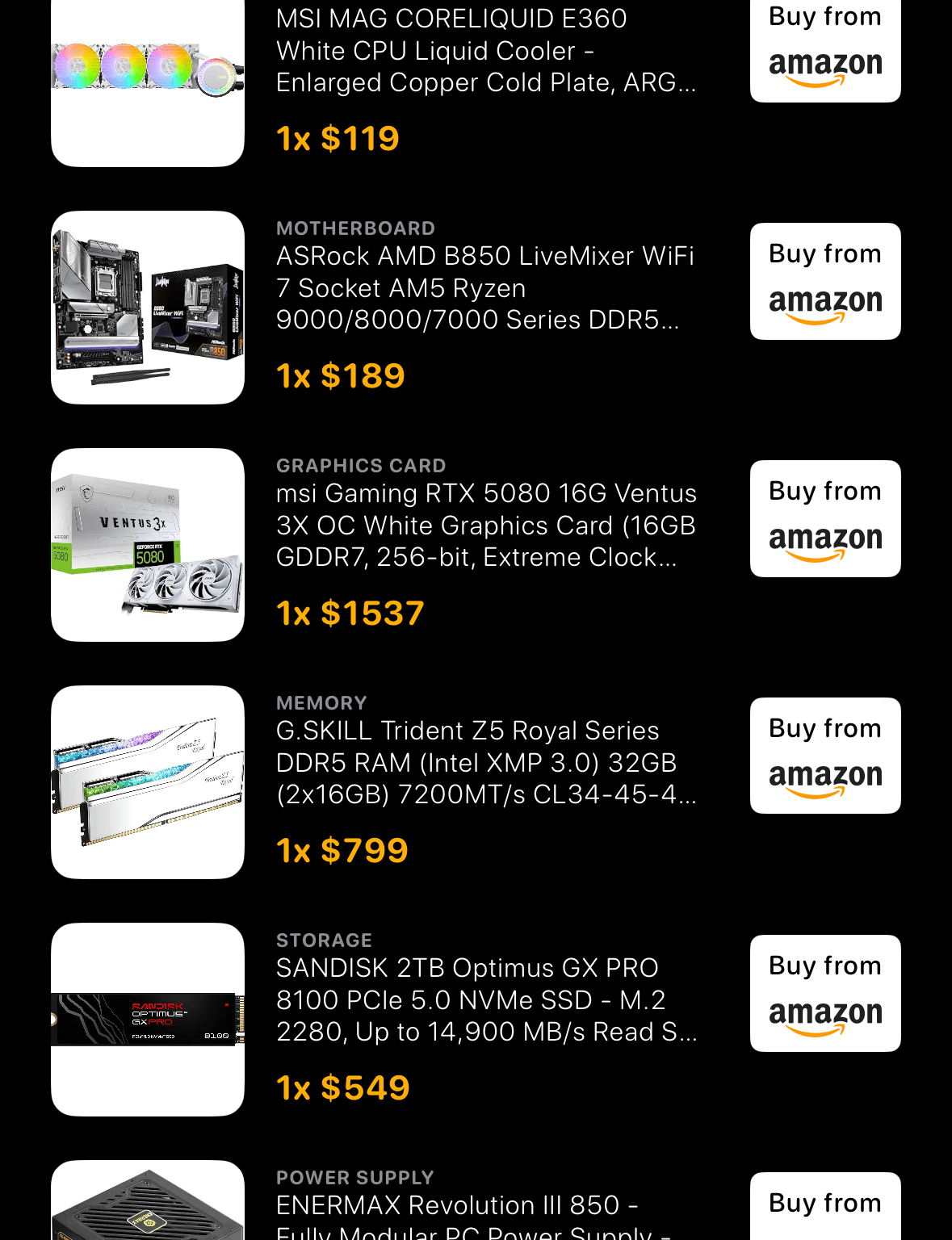 All white 5080/Ryzen 9 7950x3D/32GB RAM/2TB Pc