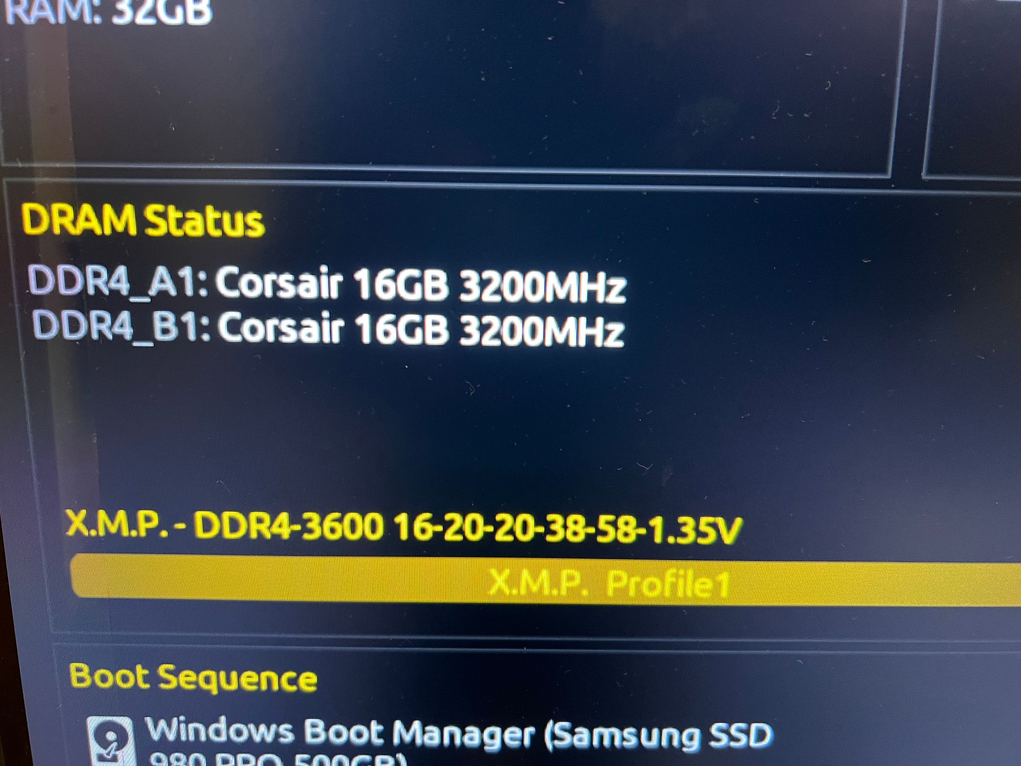 32GB (2x16GB) DDR4-3600MHz CL16 Corsair Vengeance PRO SL RGB RAM Memory