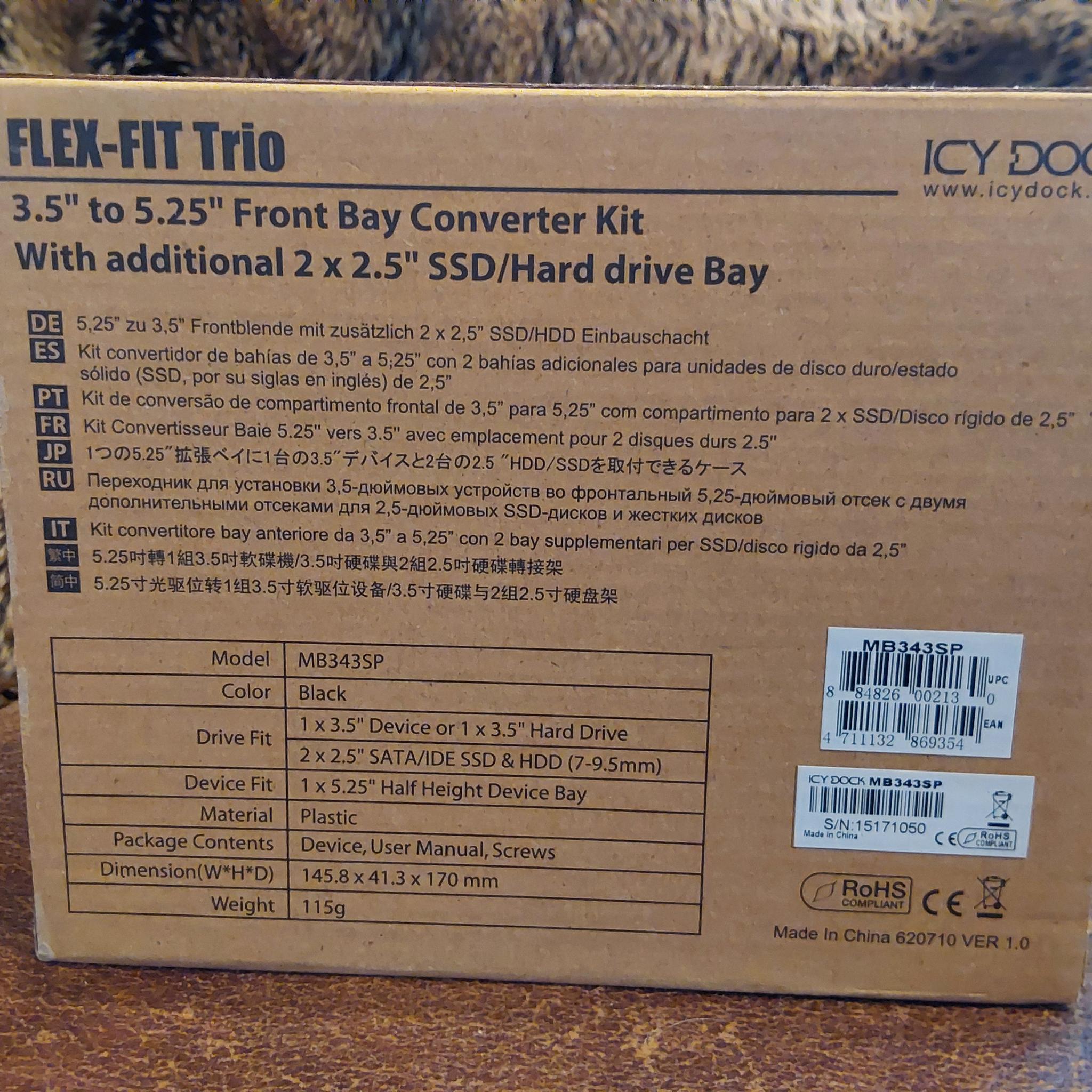 NEW ICY DOCK “FLEX-FIT TRIO” – 5.25” FRONT BAY CONVERTER ADAPTER BRACKET FOR 2.5” & 3.5” SSD/HDDs