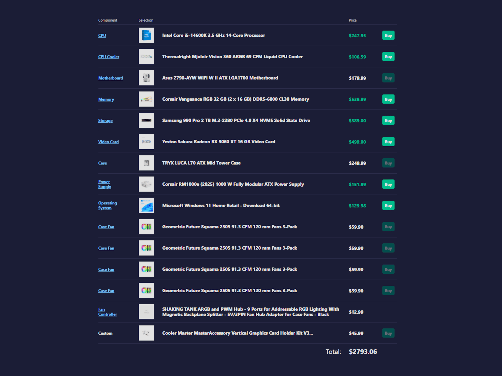 New High-End Custom PC|Sakura 9060XT 16GB|i5-14600K|32GB DDR5-6000|990Pro 2TB|Z790|1000W