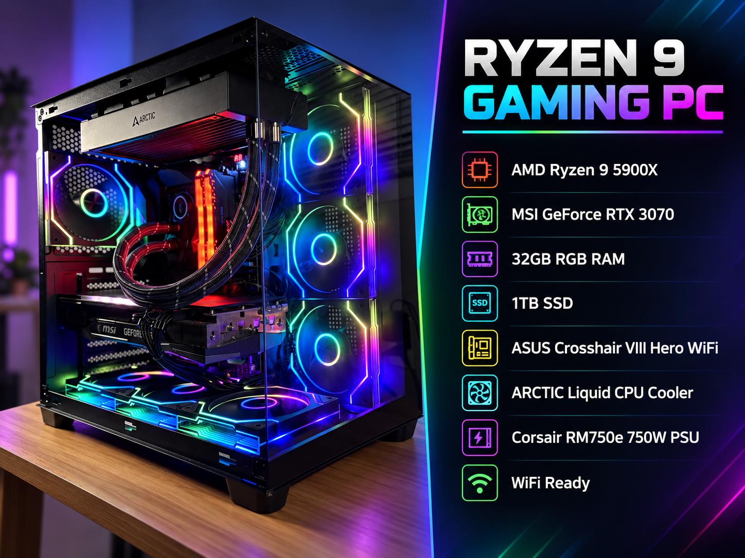 GeForce RTX 3070 Custom Gaming PC - Ryzen 9 5900X, 32GB RAM