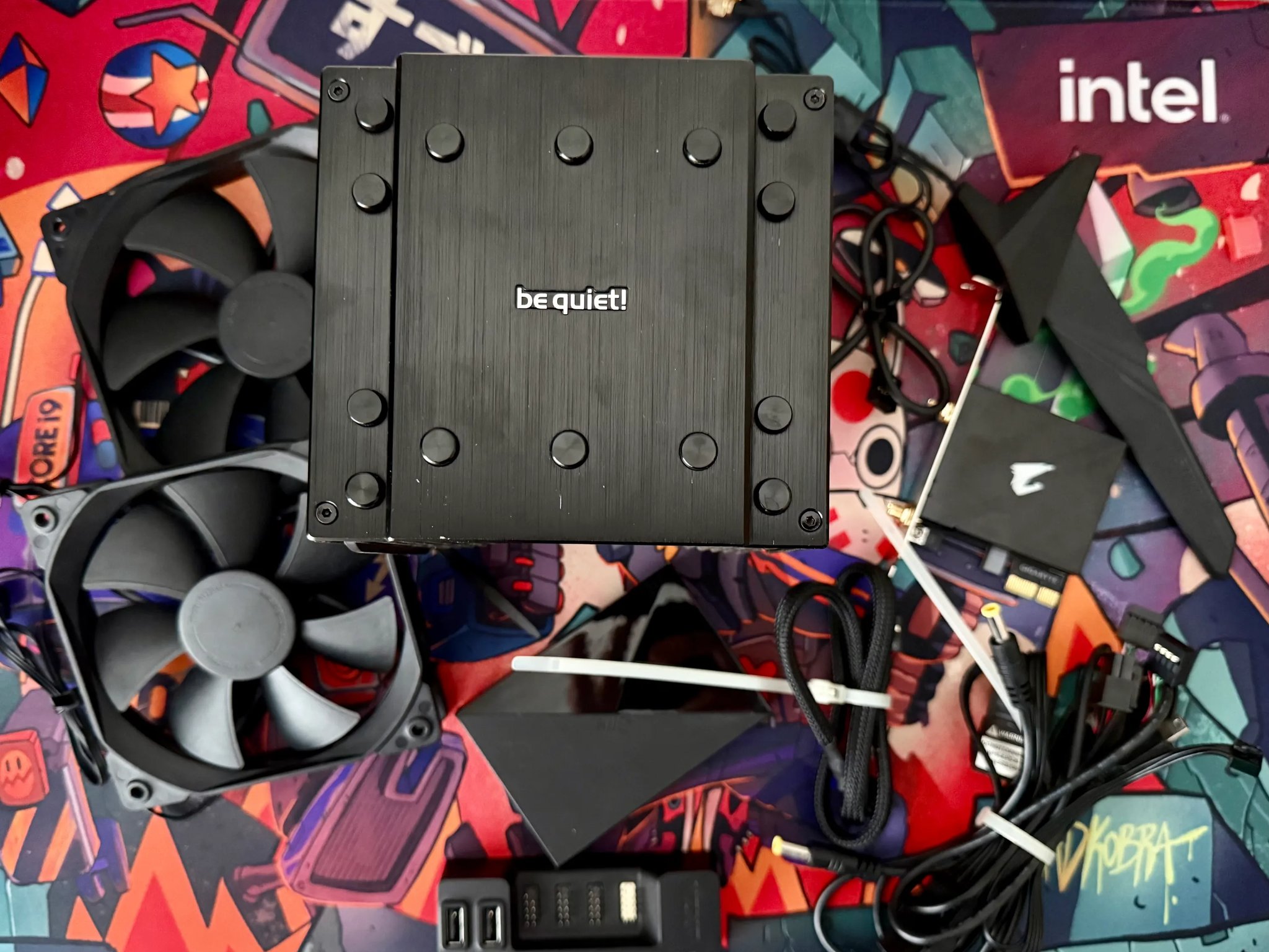 be quiet Dark Rock cpu cooler, nzxt hub, gigabyte wifi card, fans bundle + more