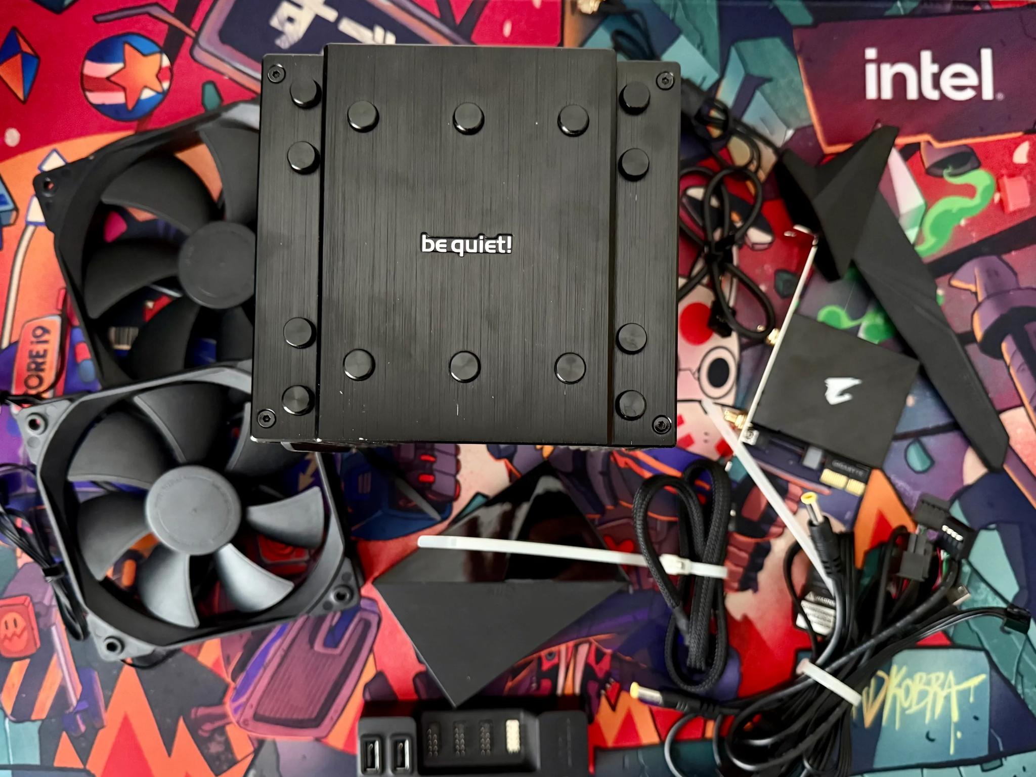 be quiet Dark Rock cpu cooler, nzxt hub, gigabyte wifi card, fans bundle + more