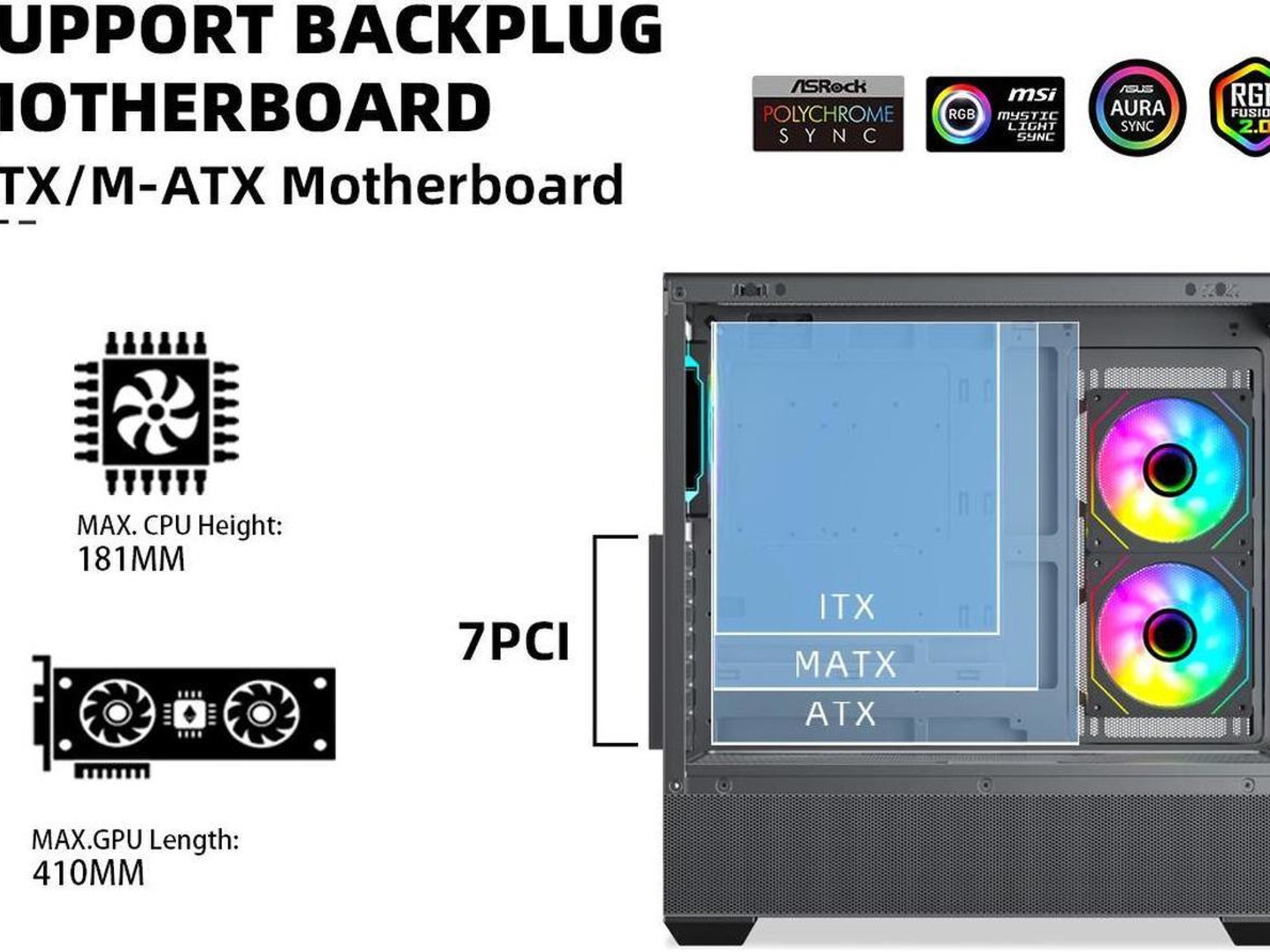 SAMA SV02 Black ATX PC Case w/ 3 ARGB Fans Pre-Installed