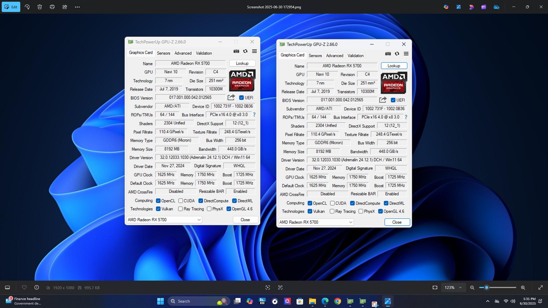 Sapphire Radeon RX 5700 Reference Edition, 1080P Gaming budget card