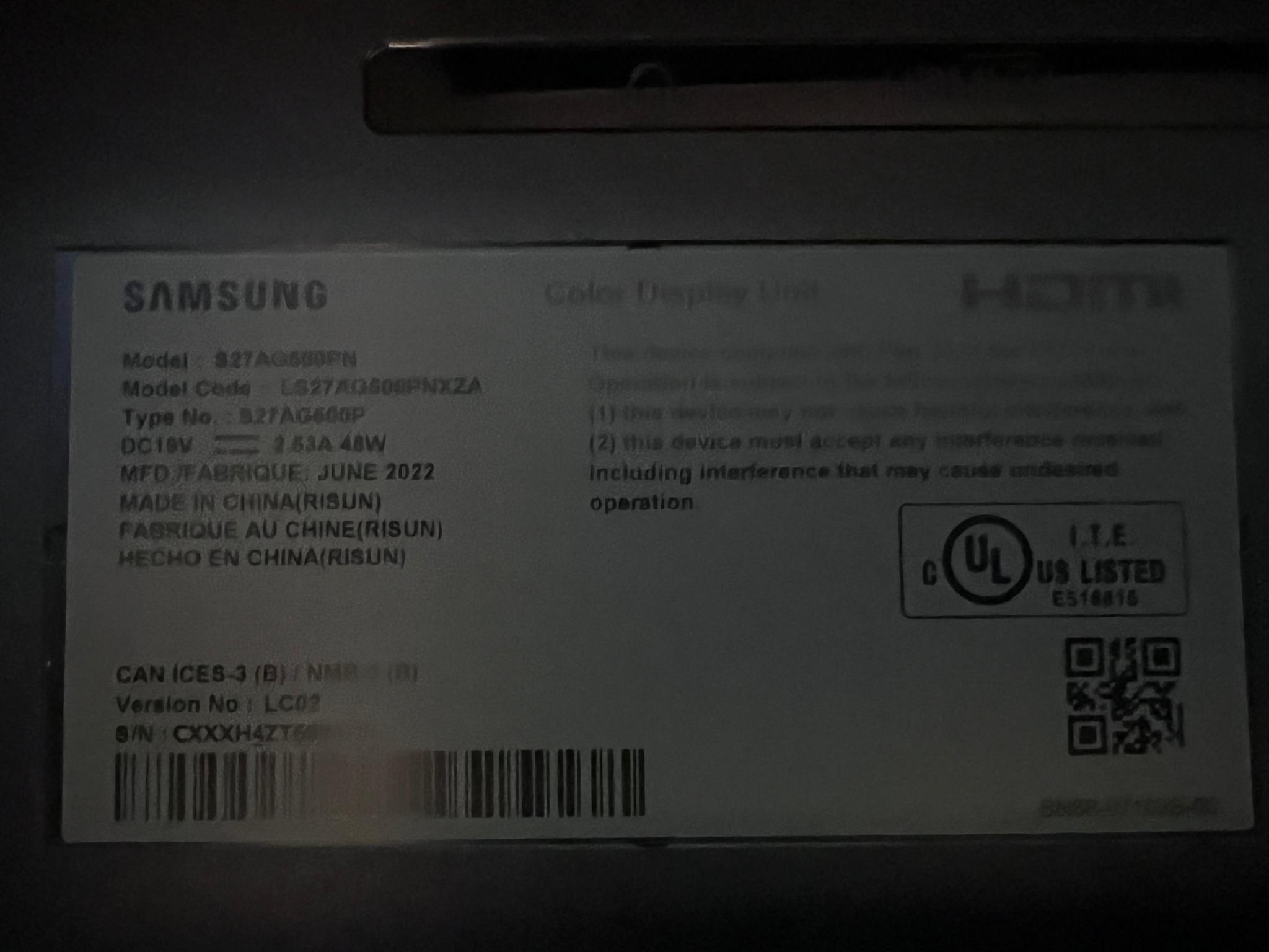 SAMSUNG G5 27” 165hz  QHD Monitor 