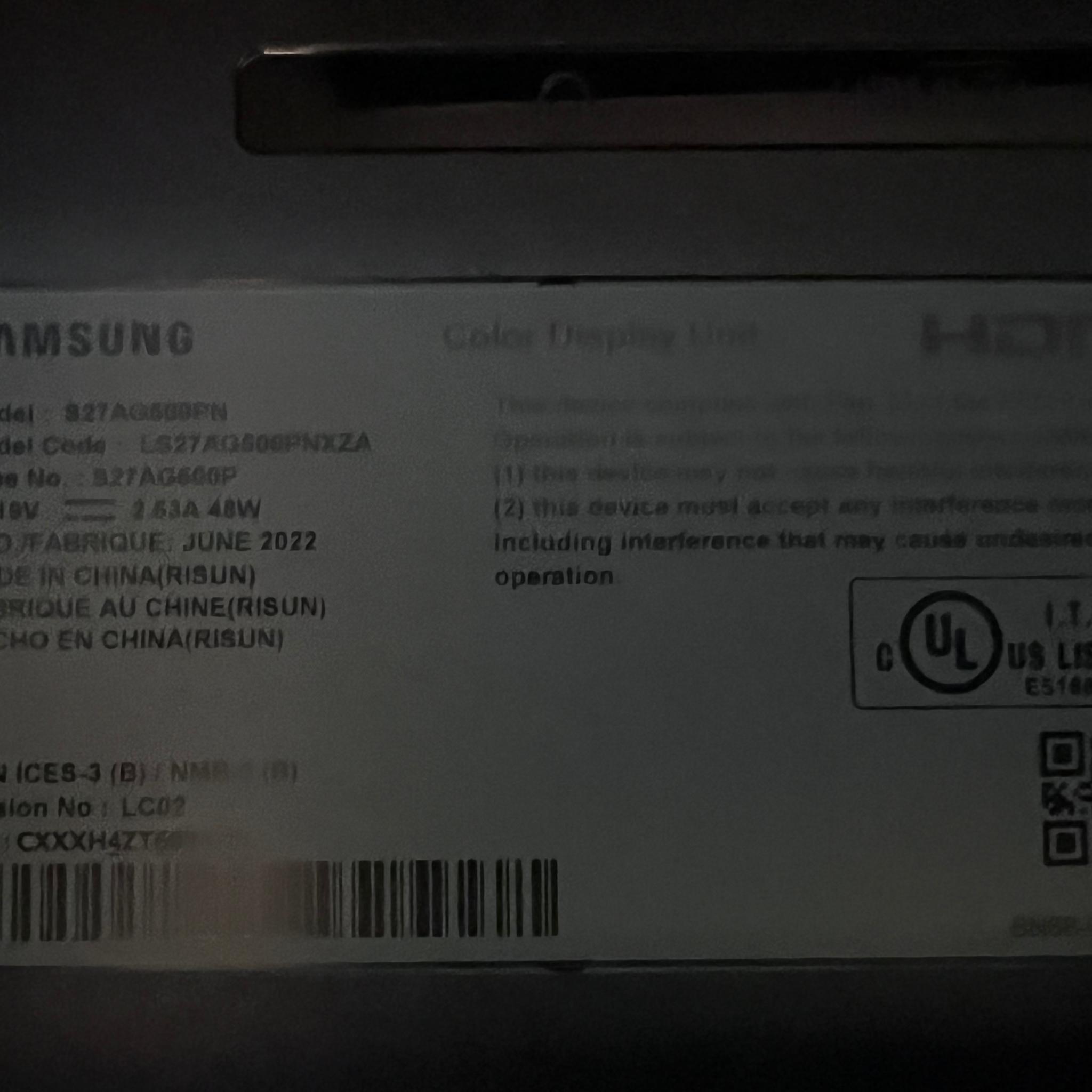 SAMSUNG G5 27” 165hz  QHD Monitor 