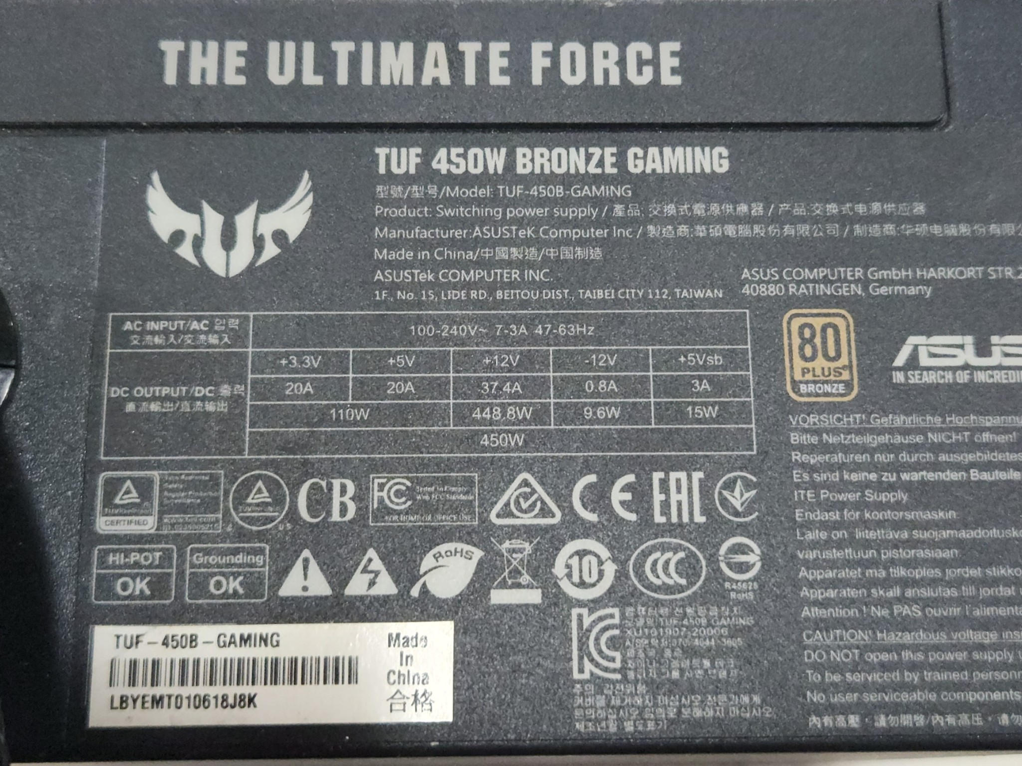 ASUS TUF 450W non-modular