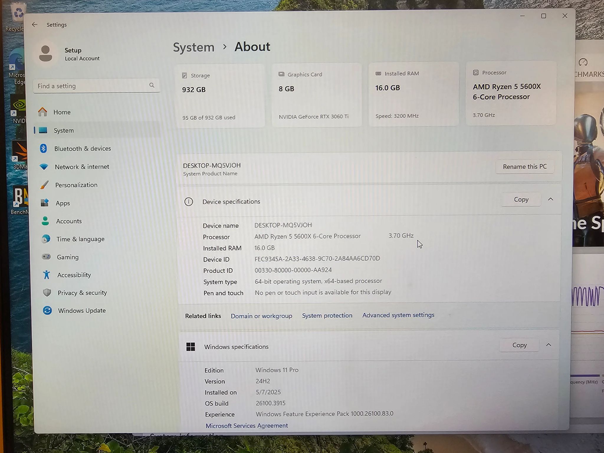 Gaming PC Ryzen 5 5600x RTX 3060 Ti