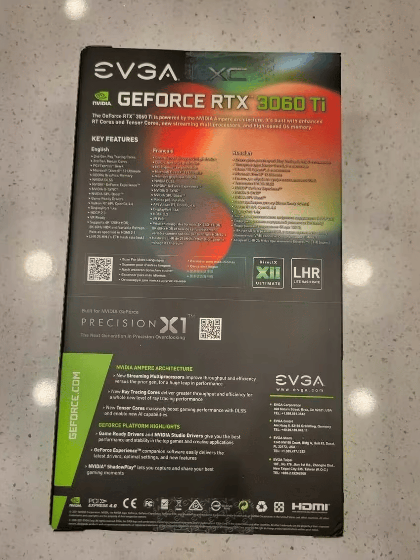 New EVGA RTX 3060 Ti XC Gaming (LHR) 08G-P5-3663-KL 
