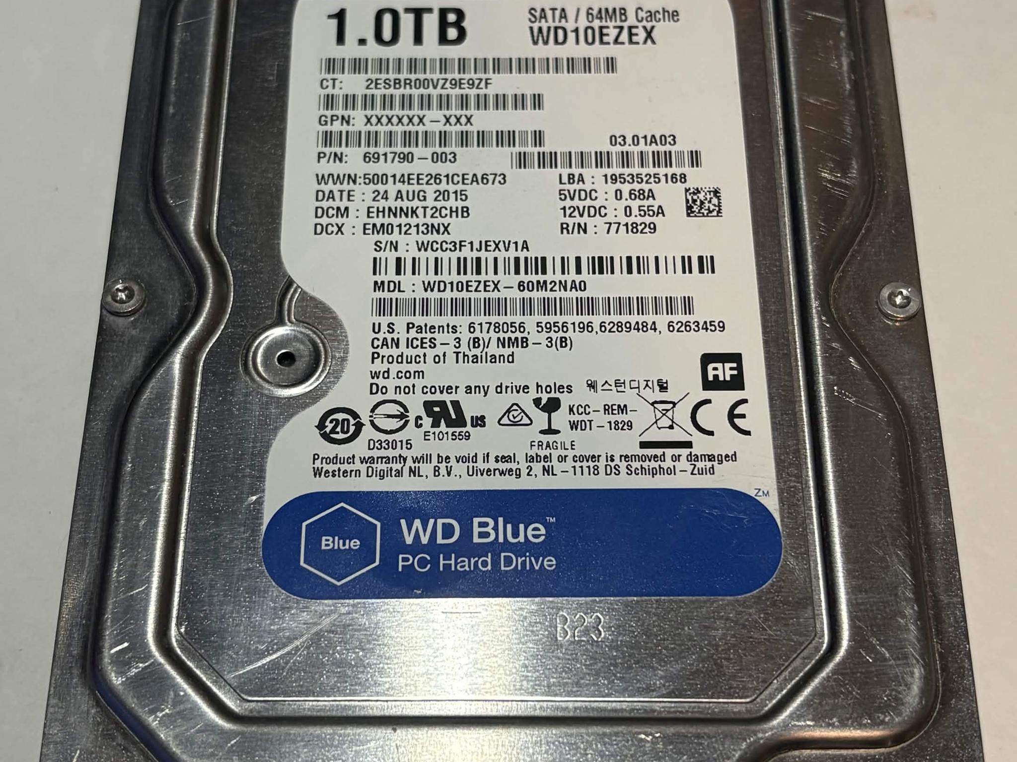 WD Blue 1TB 7200RPM SATA Hard Drive | Tested & Functional