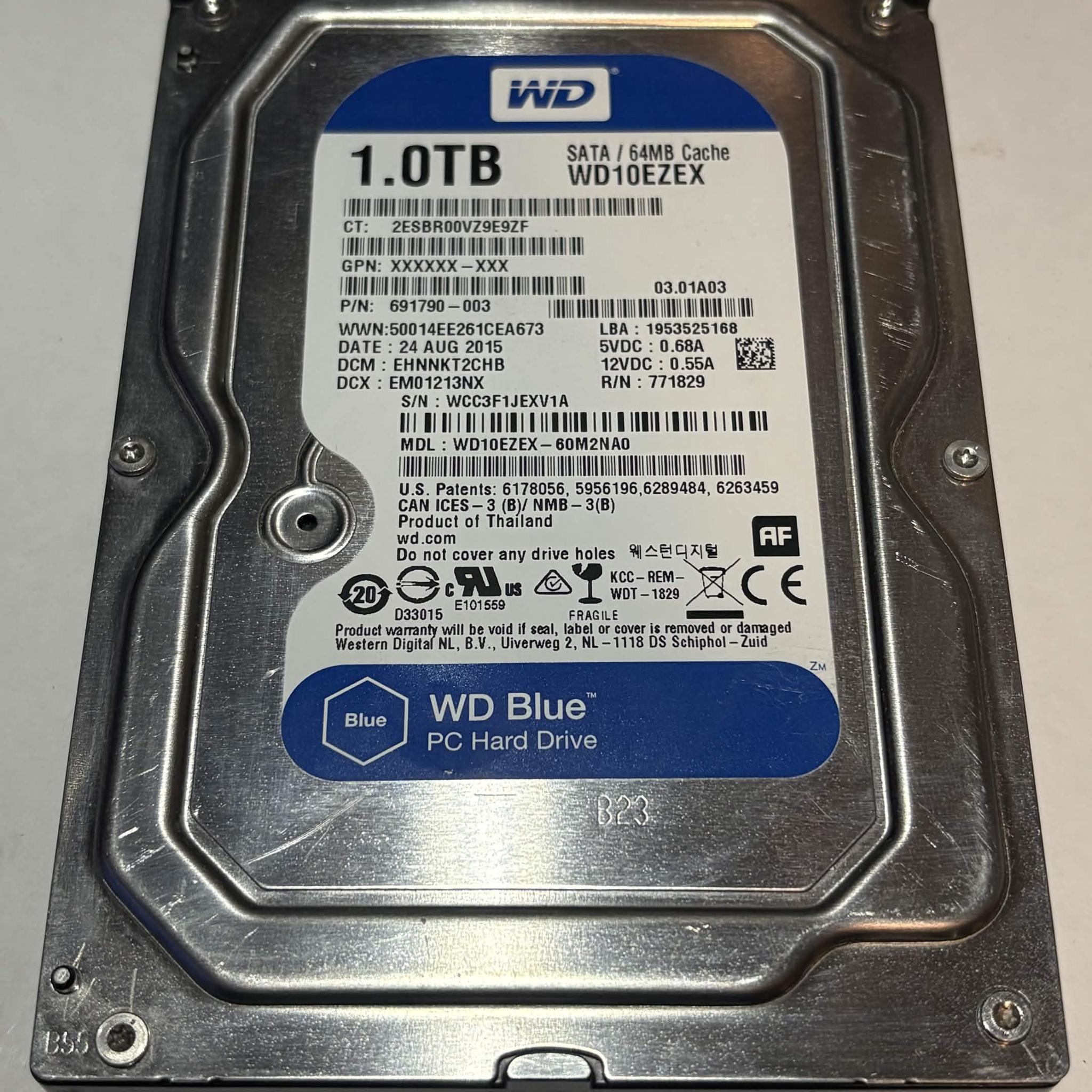 WD Blue 1TB 7200RPM SATA Hard Drive | Tested & Functional