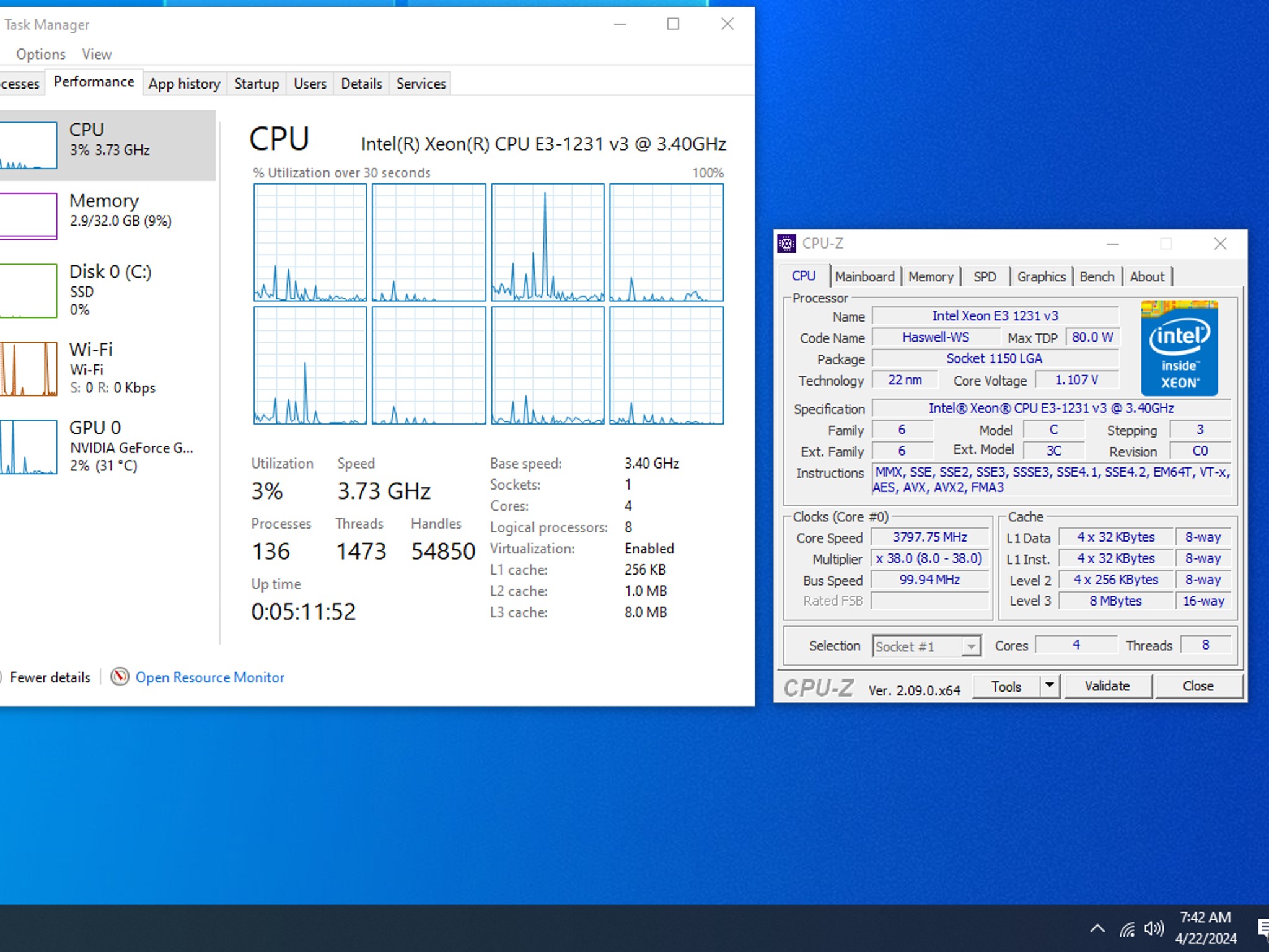 Combo: Motherboard/CPU/Memory - Intel Xeon Processor E3-1231 v3 - Asrock Z97 Pro4 - Crucial 32gb Mem