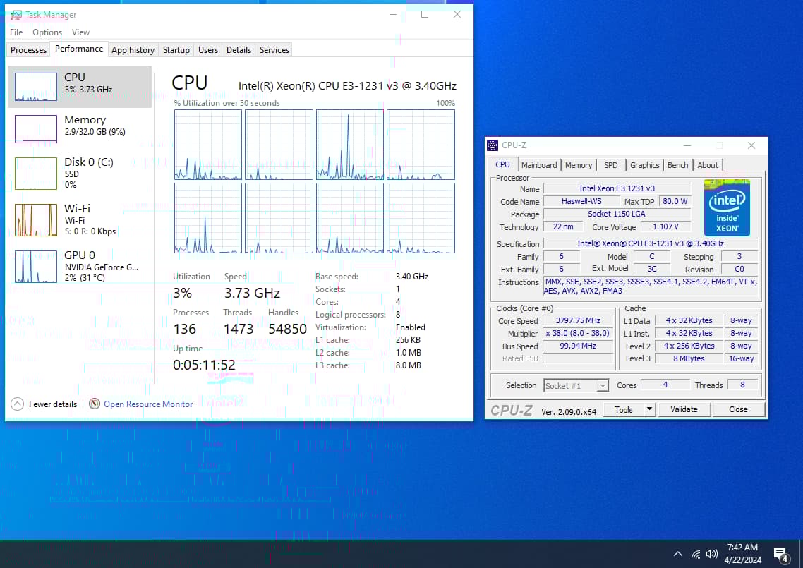 Combo: Motherboard/CPU/Memory - Intel Xeon Processor E3-1231 v3 - Asrock Z97 Pro4 - Crucial 32gb Mem