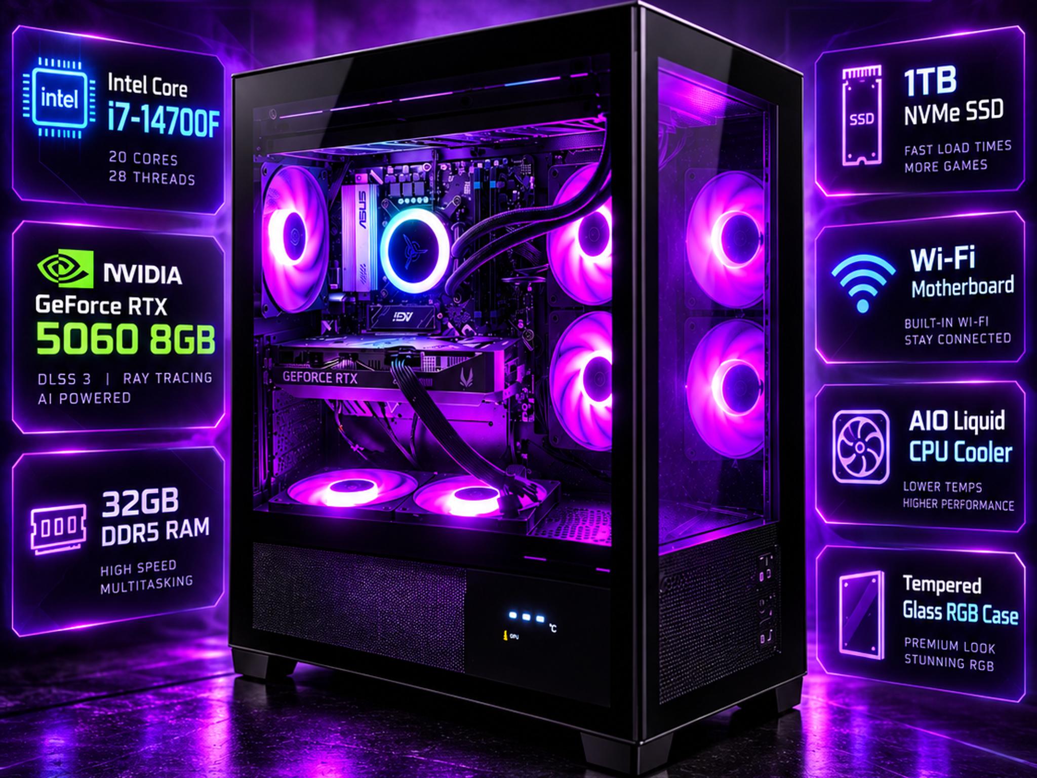 Gaming PC – i7-14700F | RTX 5060 8GB | 32GB DDR5 | 1TB NVMe SSD