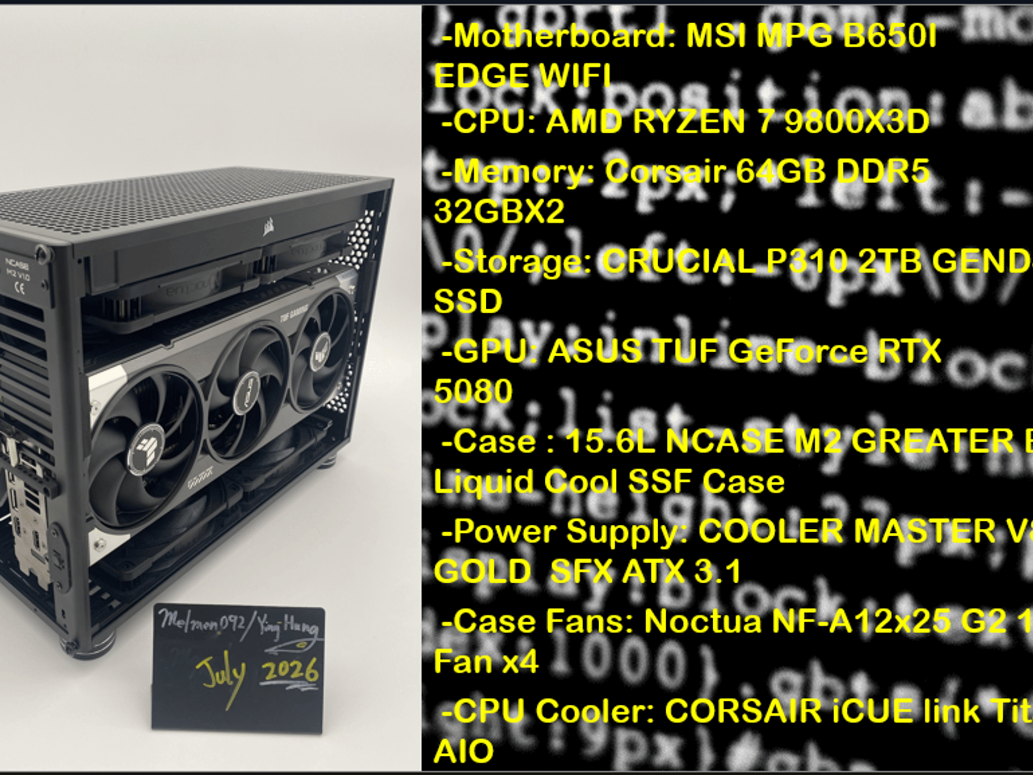 "Project Obsidian Nano" | 9800X3D | 5080 TUF | 64GB DDR5 | 2TB Nvme |